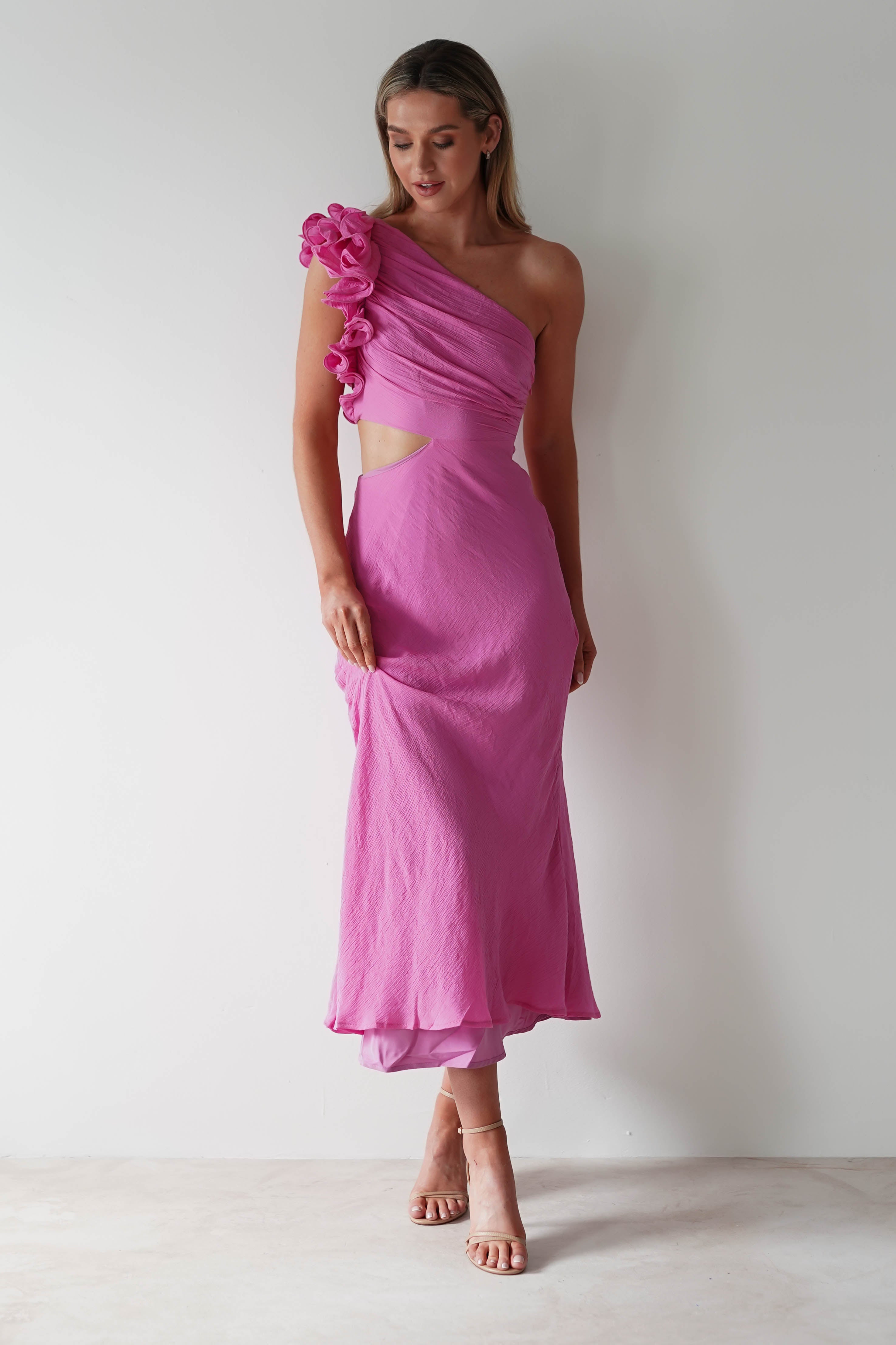 Logen Ruffle Sleeve Midaxi | Pink - Oh Hello Clothing