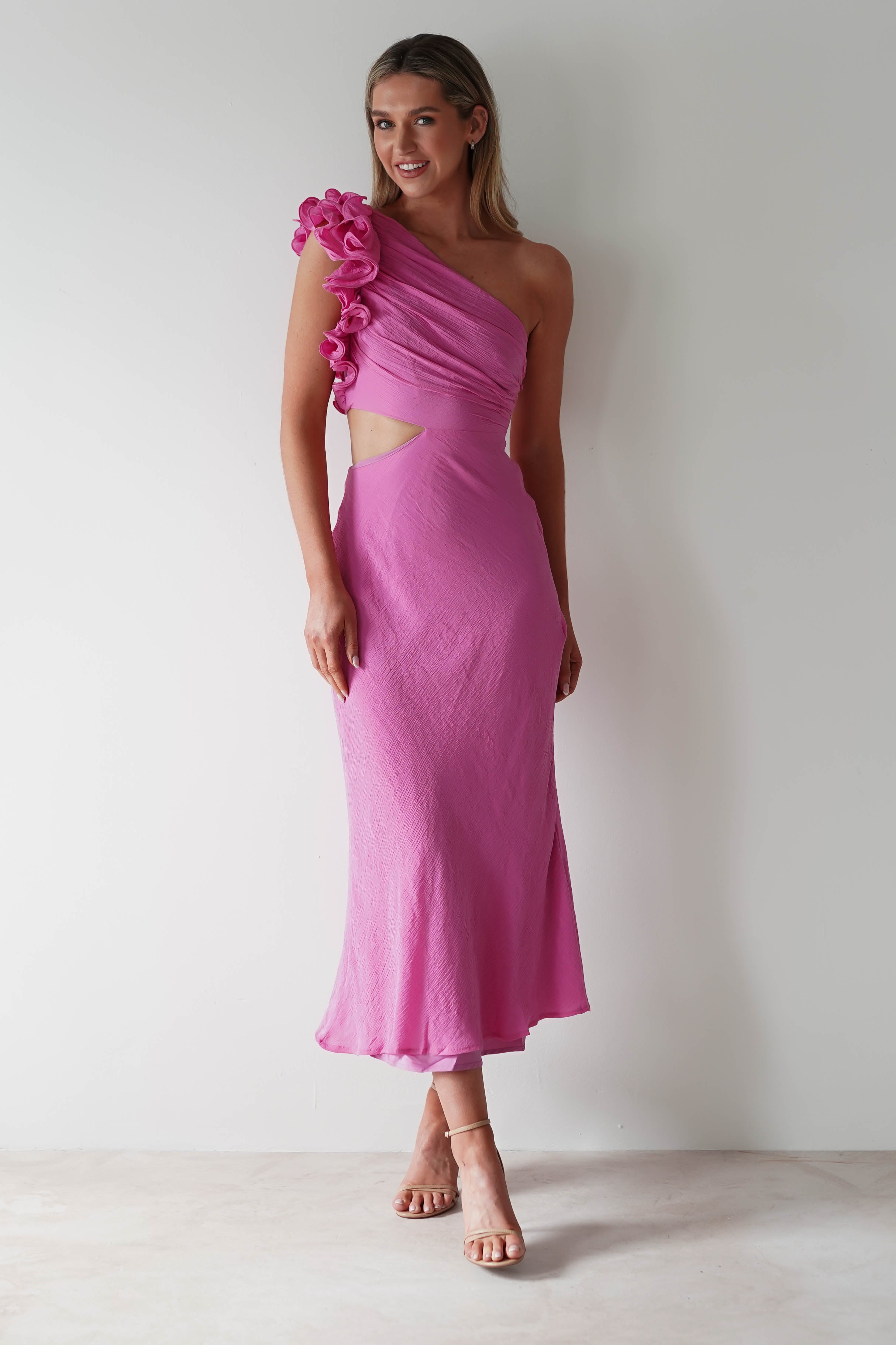 Logen Ruffle Sleeve Midaxi | Pink - Oh Hello Clothing