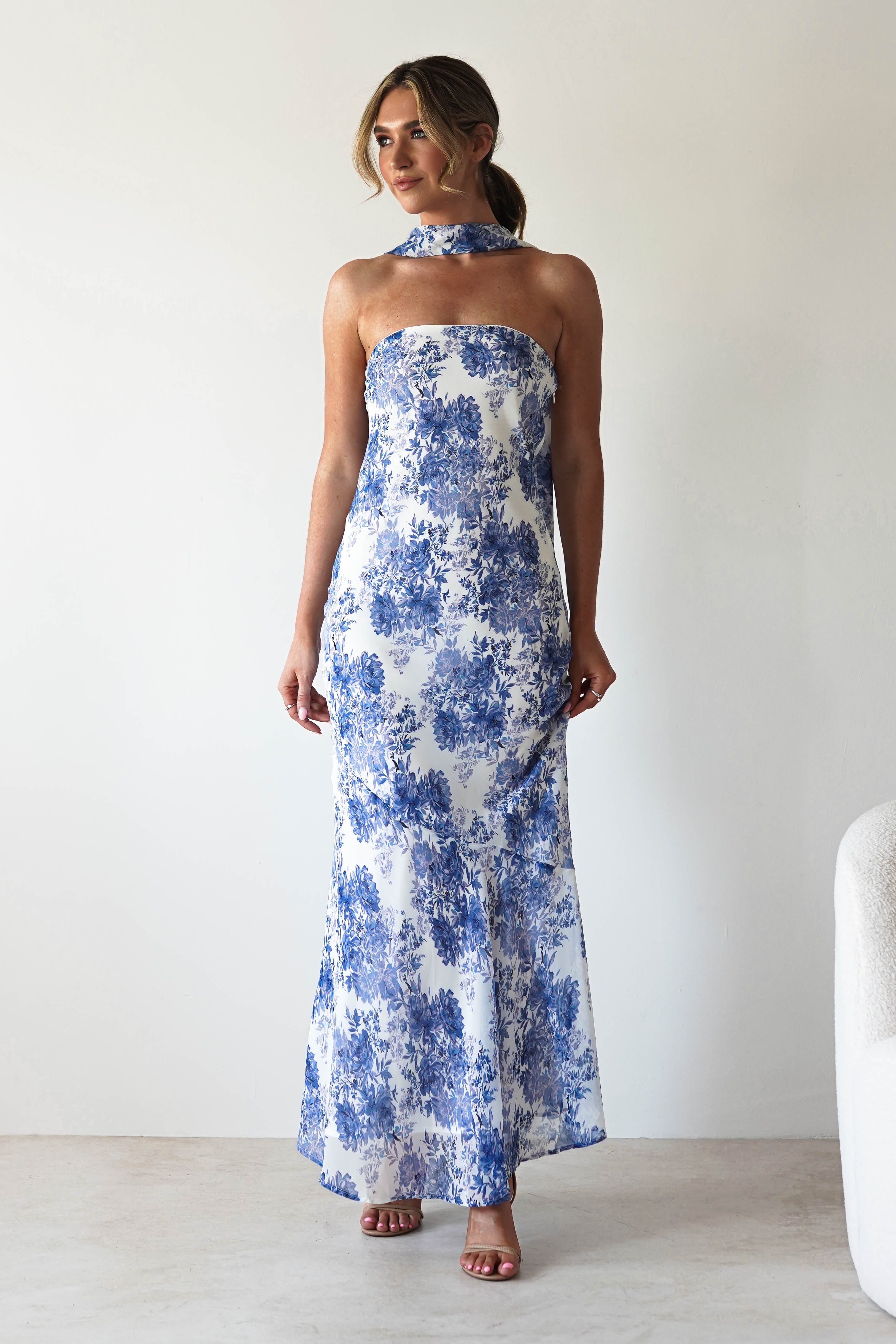 Charlene Floral Chiffon Maxi Dress | Blue Print | Oh Hello Clothing | S (8)