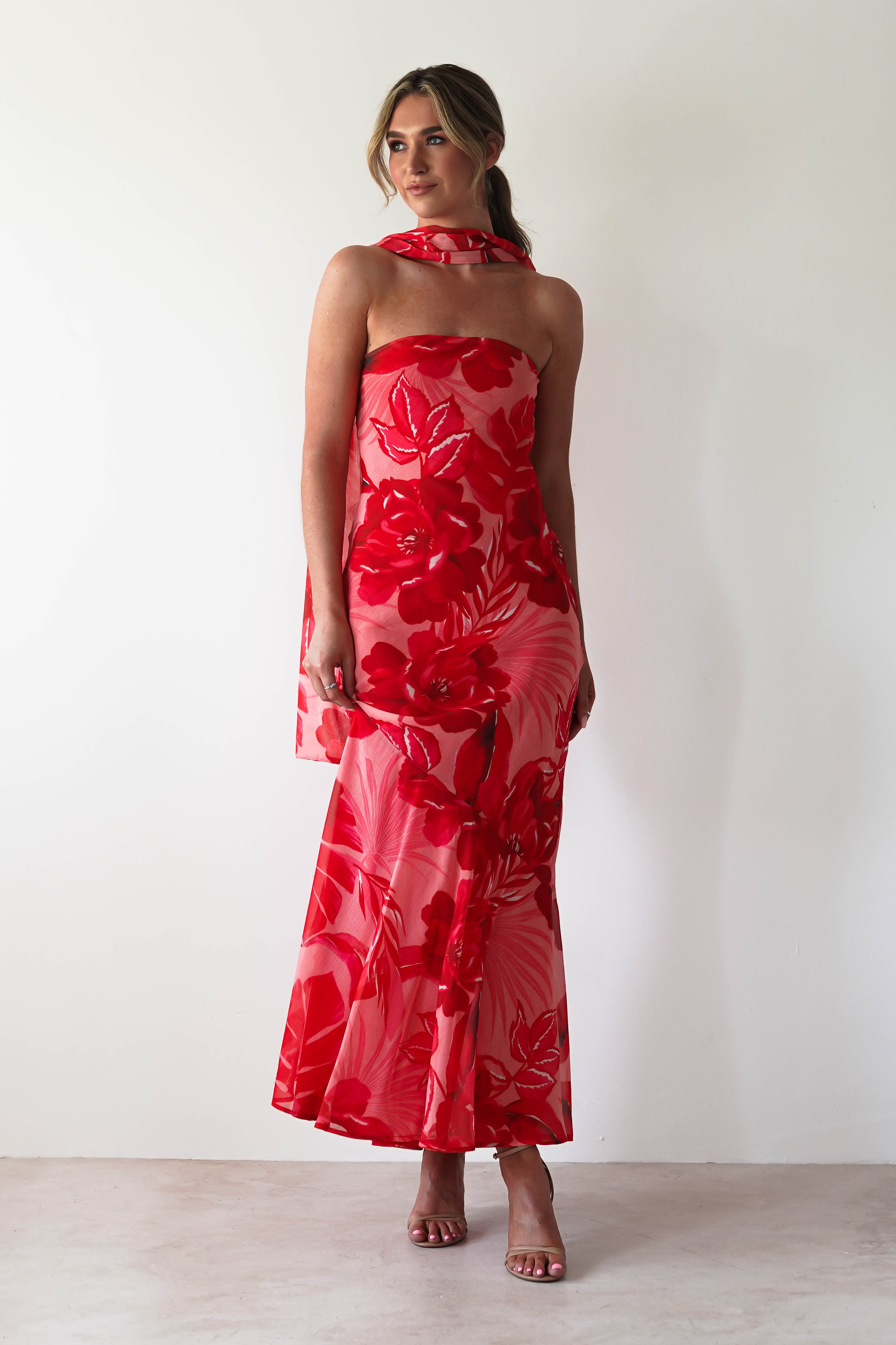 Charlene Floral Chiffon Maxi Dress | Red Print | Oh Hello Clothing | S (8)