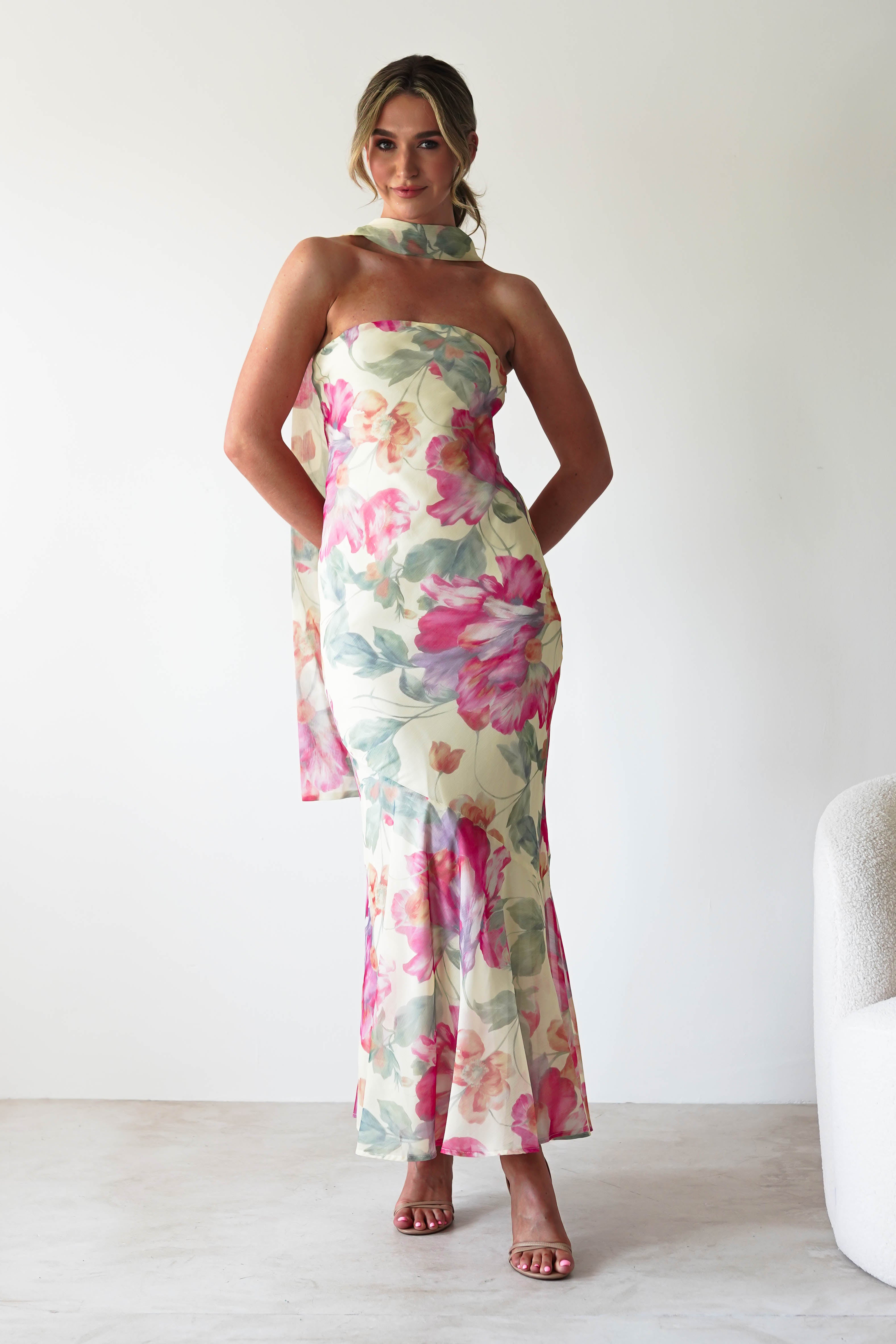 Charlene Floral Chiffon Maxi Dress | Yellow Print | Oh Hello Clothing | S (8)