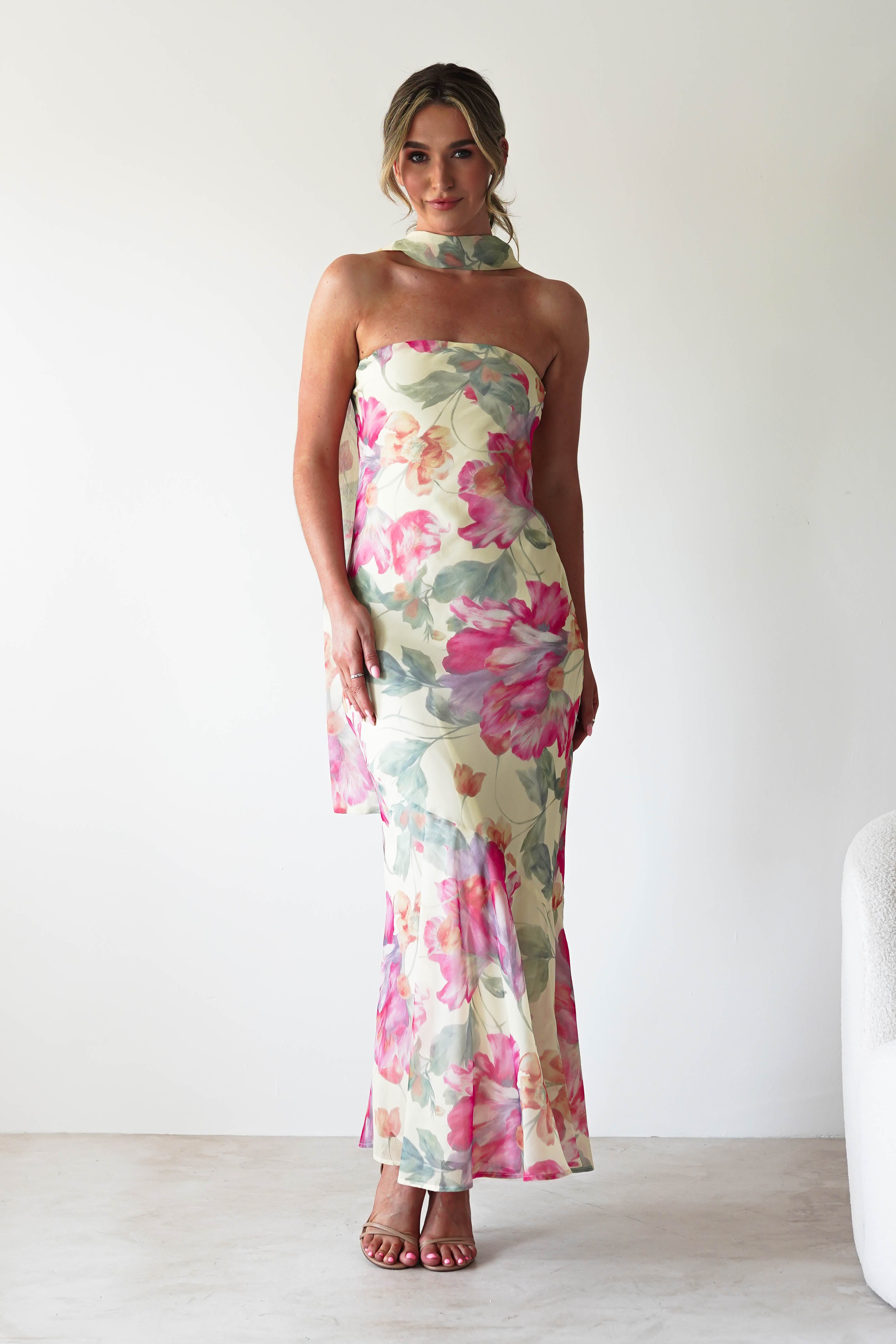 Charlene Floral Chiffon Maxi Dress | Yellow Print | Oh Hello Clothing | S (8)