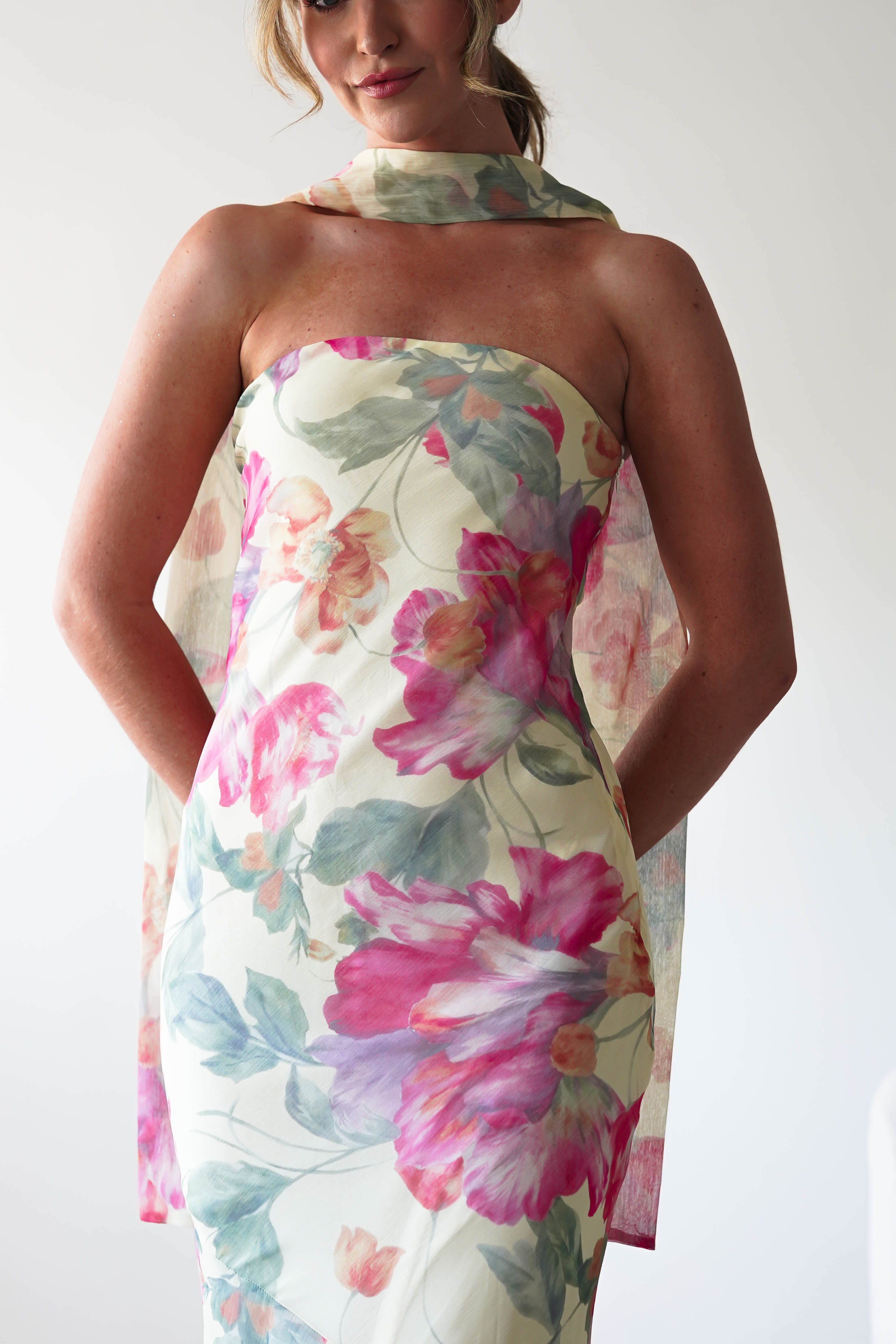 Charlene Floral Chiffon Maxi Dress | Yellow Print | Oh Hello Clothing | S (8)