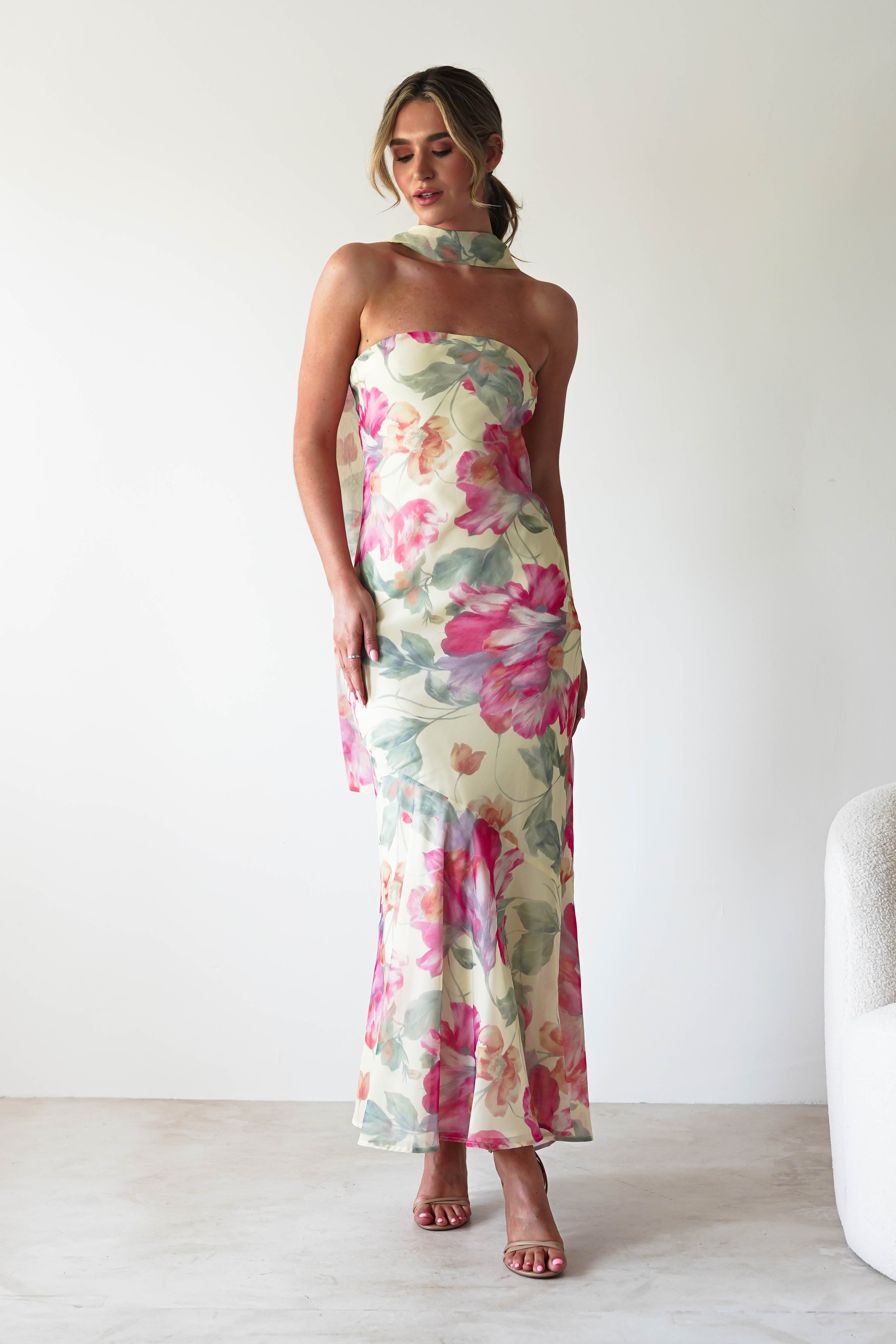 Charlene Floral Chiffon Maxi Dress | Yellow Print | Oh Hello Clothing | S (8)