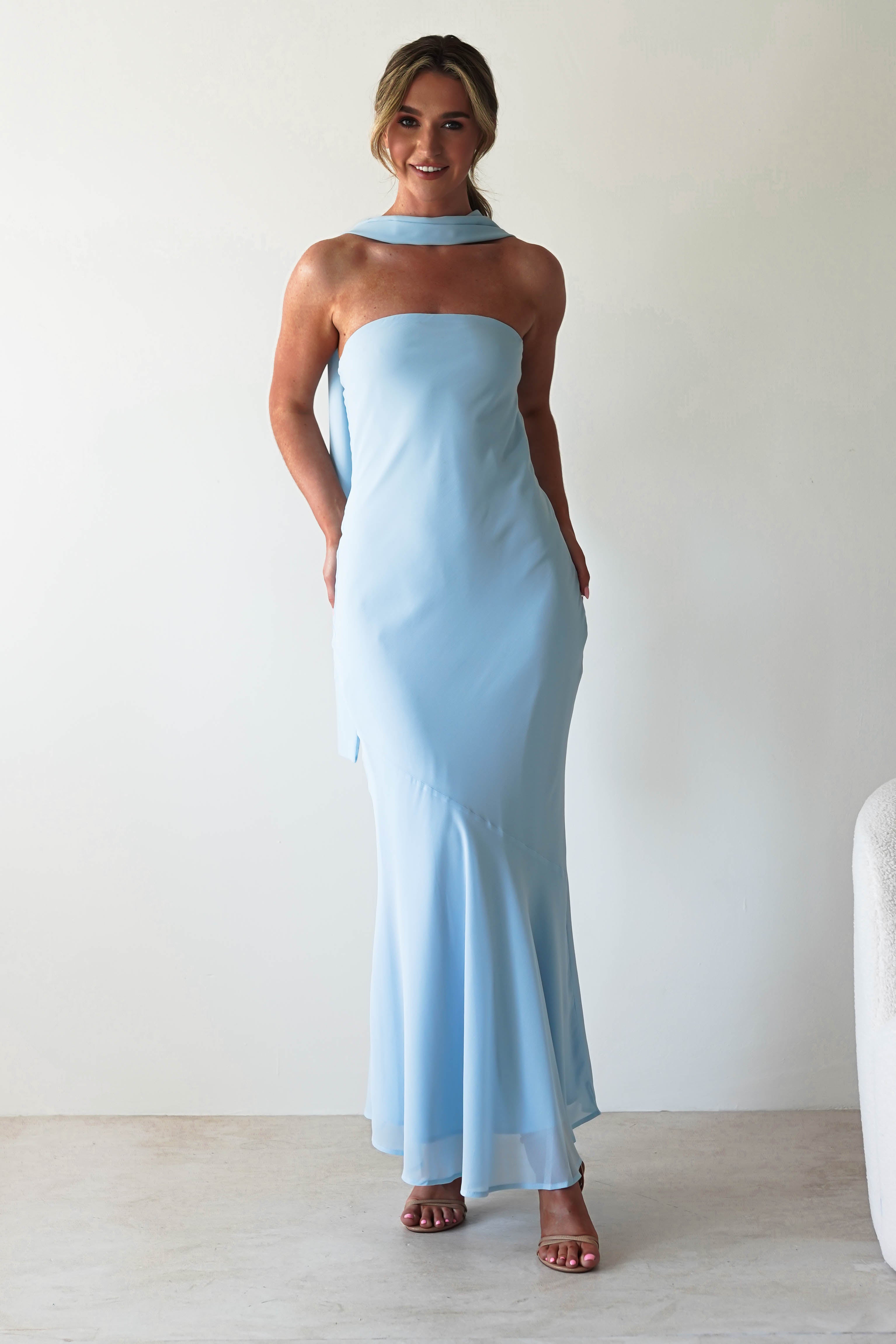 Carli Strapless Chiffon Maxi Dress | Blue | Oh Hello Clothing | S (8)
