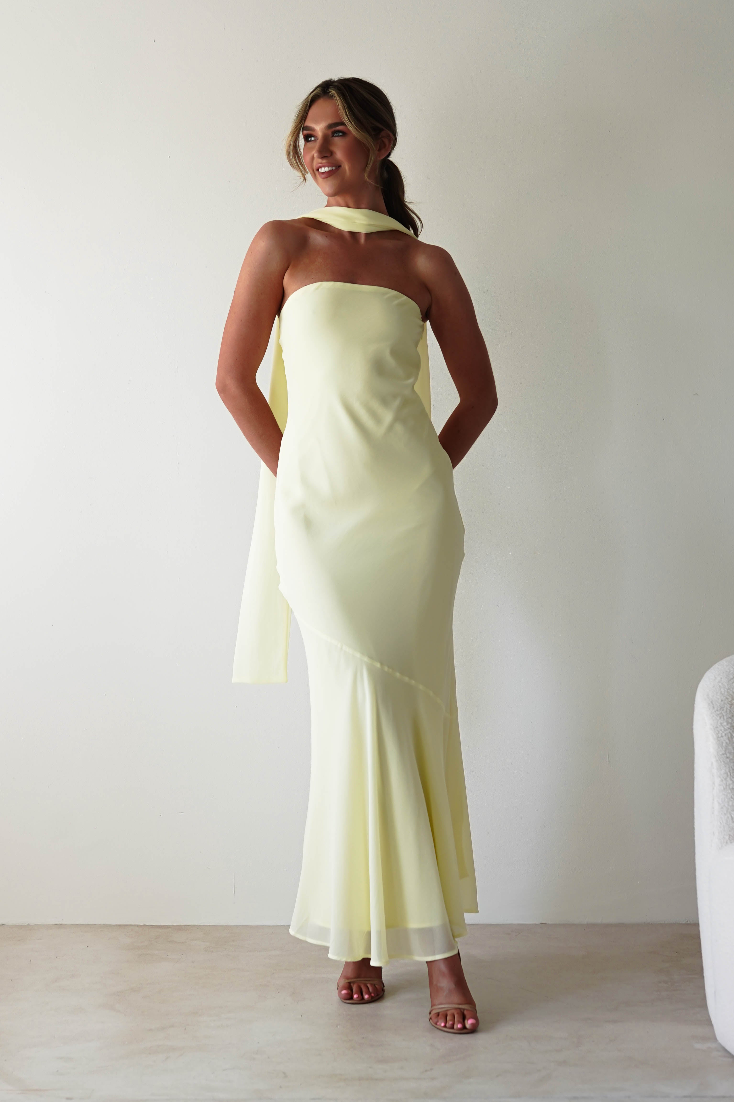Carli Strapless Chiffon Maxi Dress | Yellow | Oh Hello Clothing | S (8)