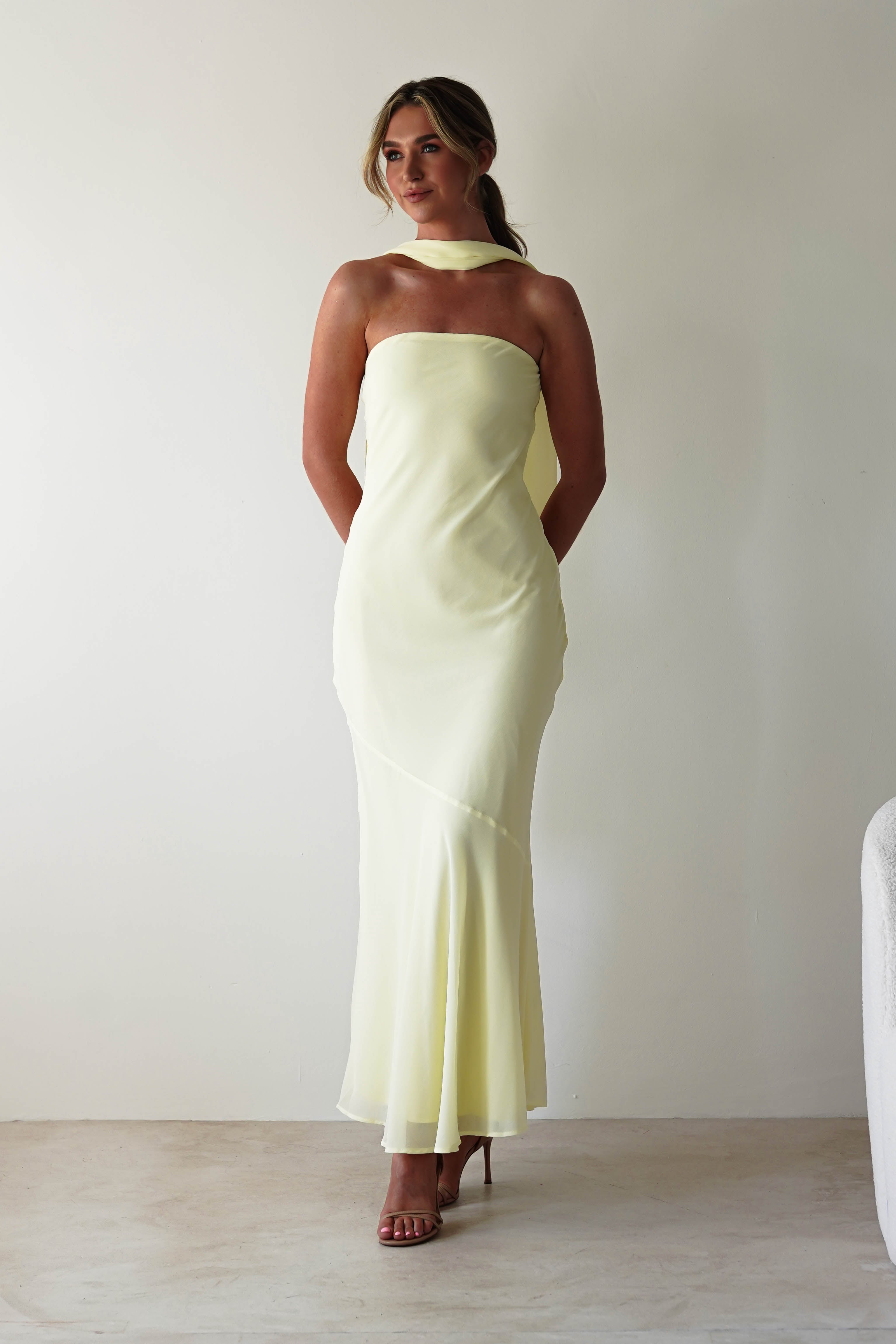 Carli Strapless Chiffon Maxi Dress | Yellow | Oh Hello Clothing | S (8)