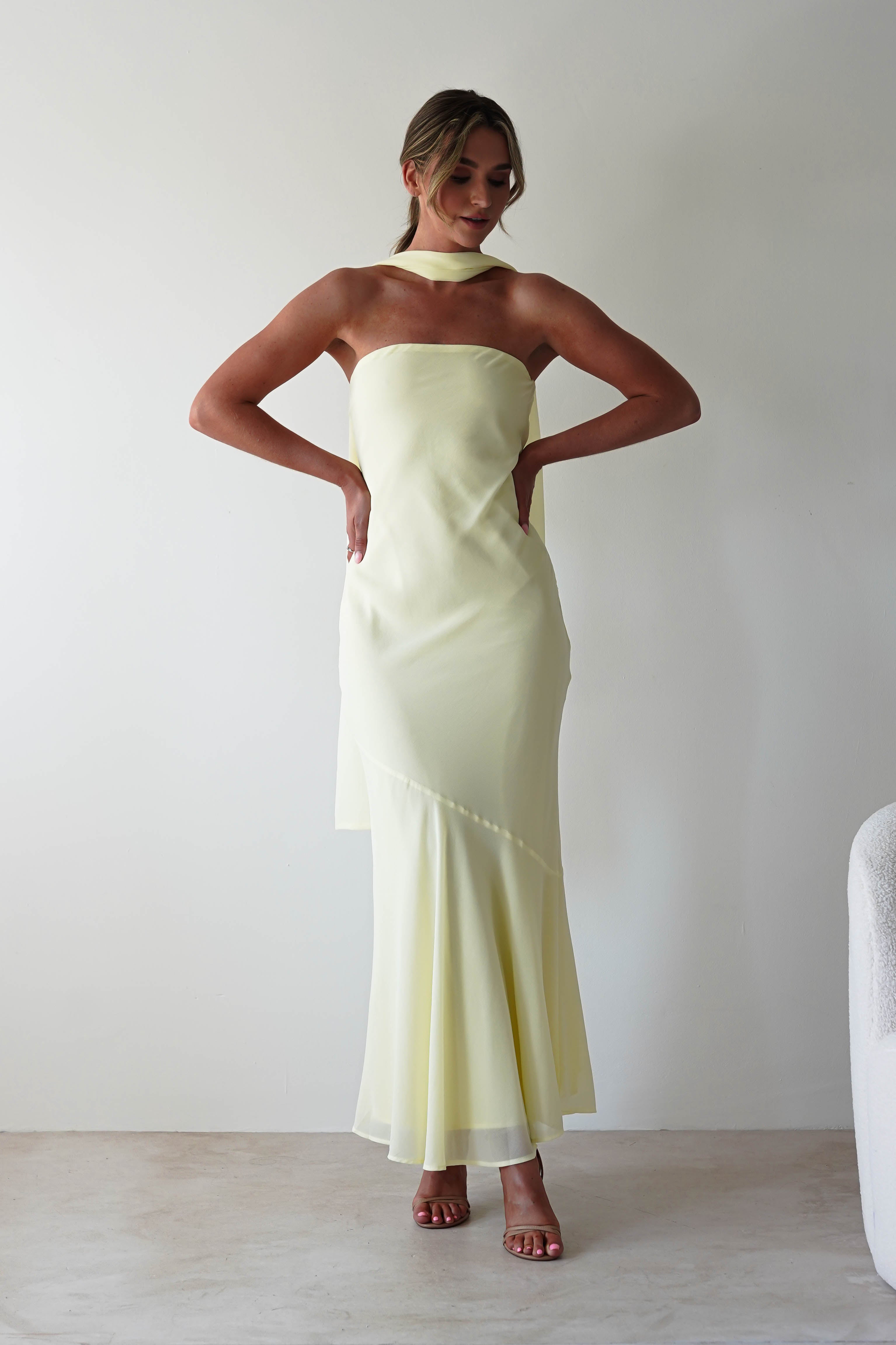 Carli Strapless Chiffon Maxi Dress | Yellow | Oh Hello Clothing | S (8)