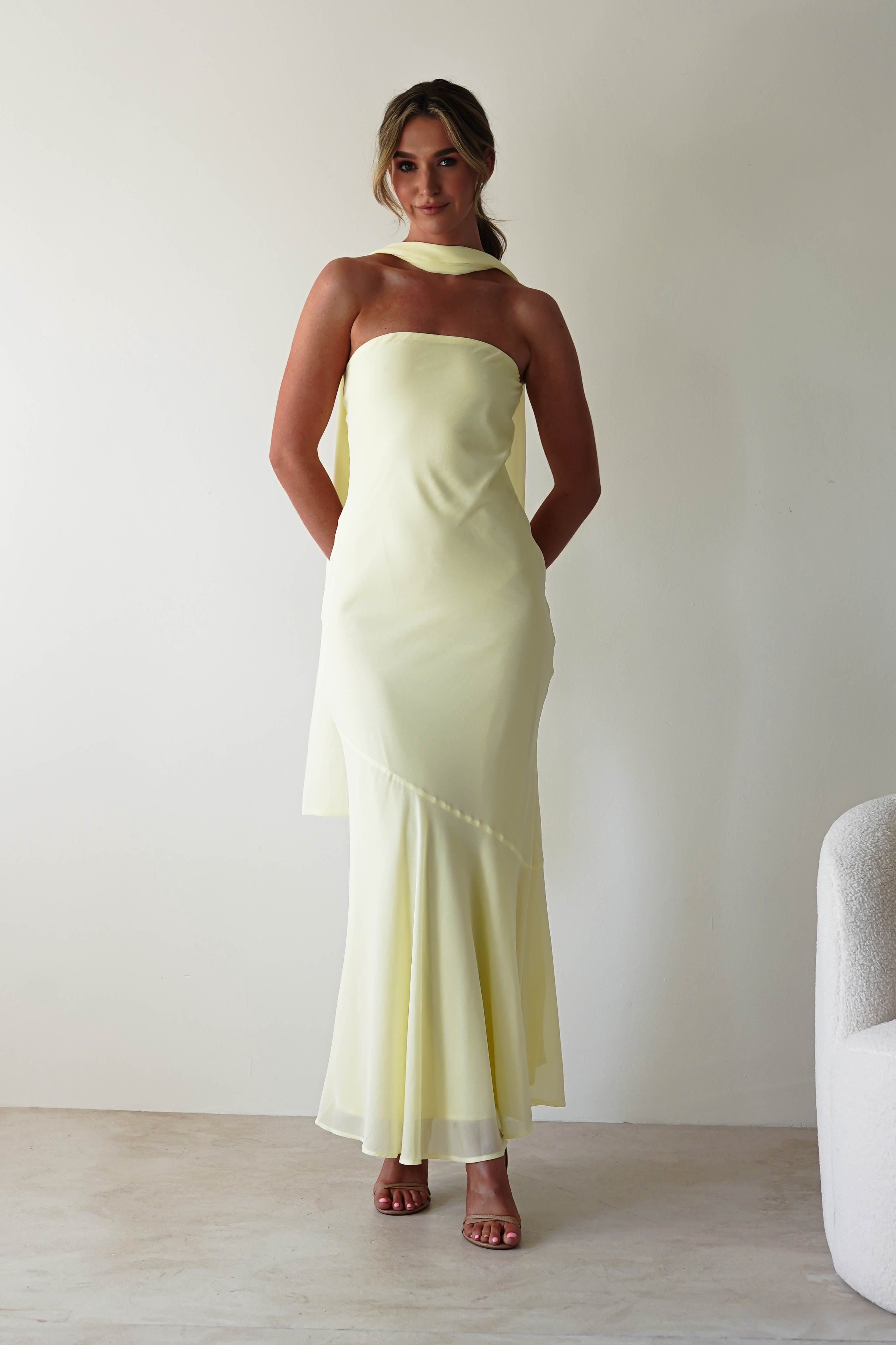Carli Strapless Chiffon Maxi Dress | Yellow | Oh Hello Clothing | S (8)