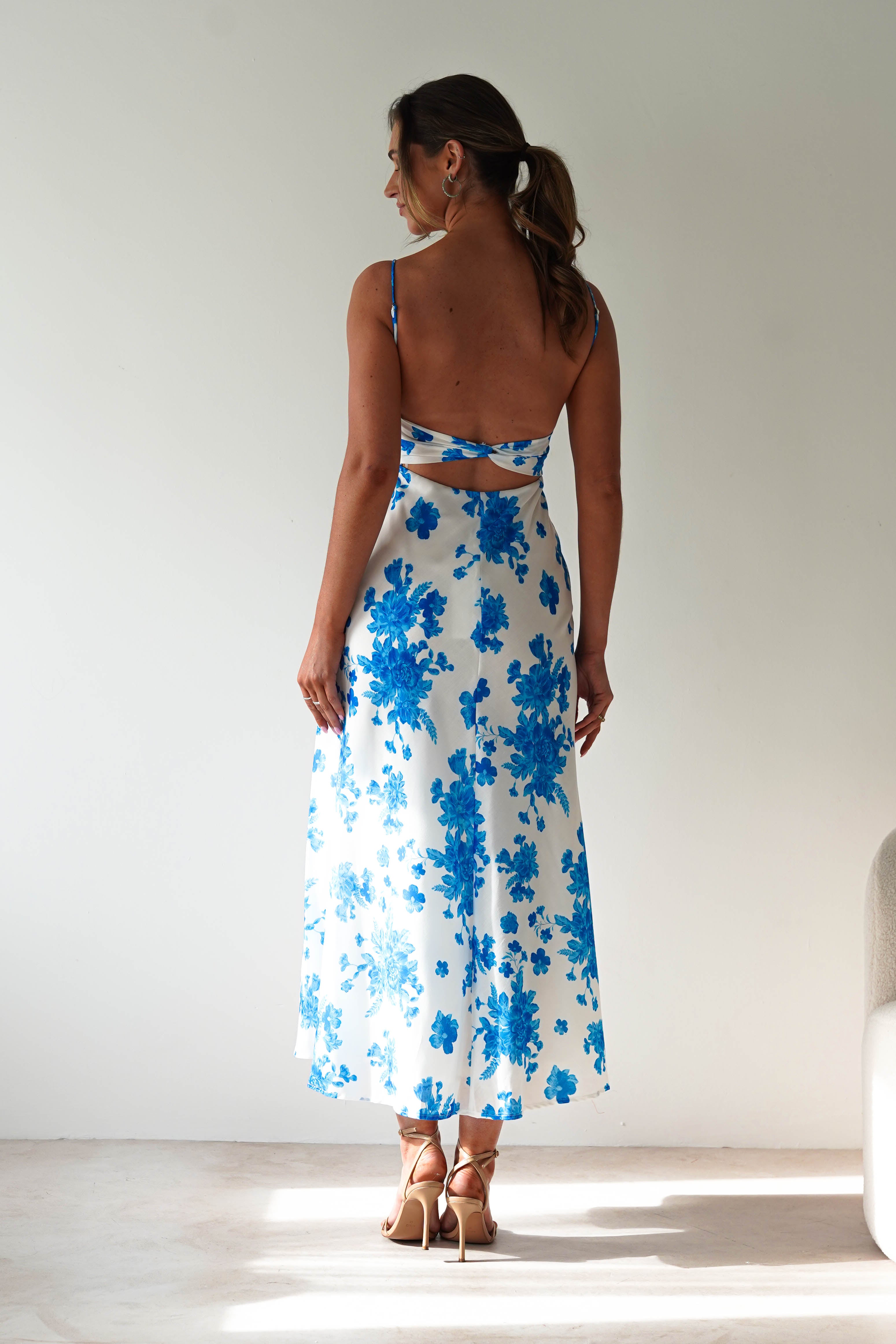 Gina Cotton Floral Maxi Dress | Blue/White Print | Oh Hello Clothing | XS (6)