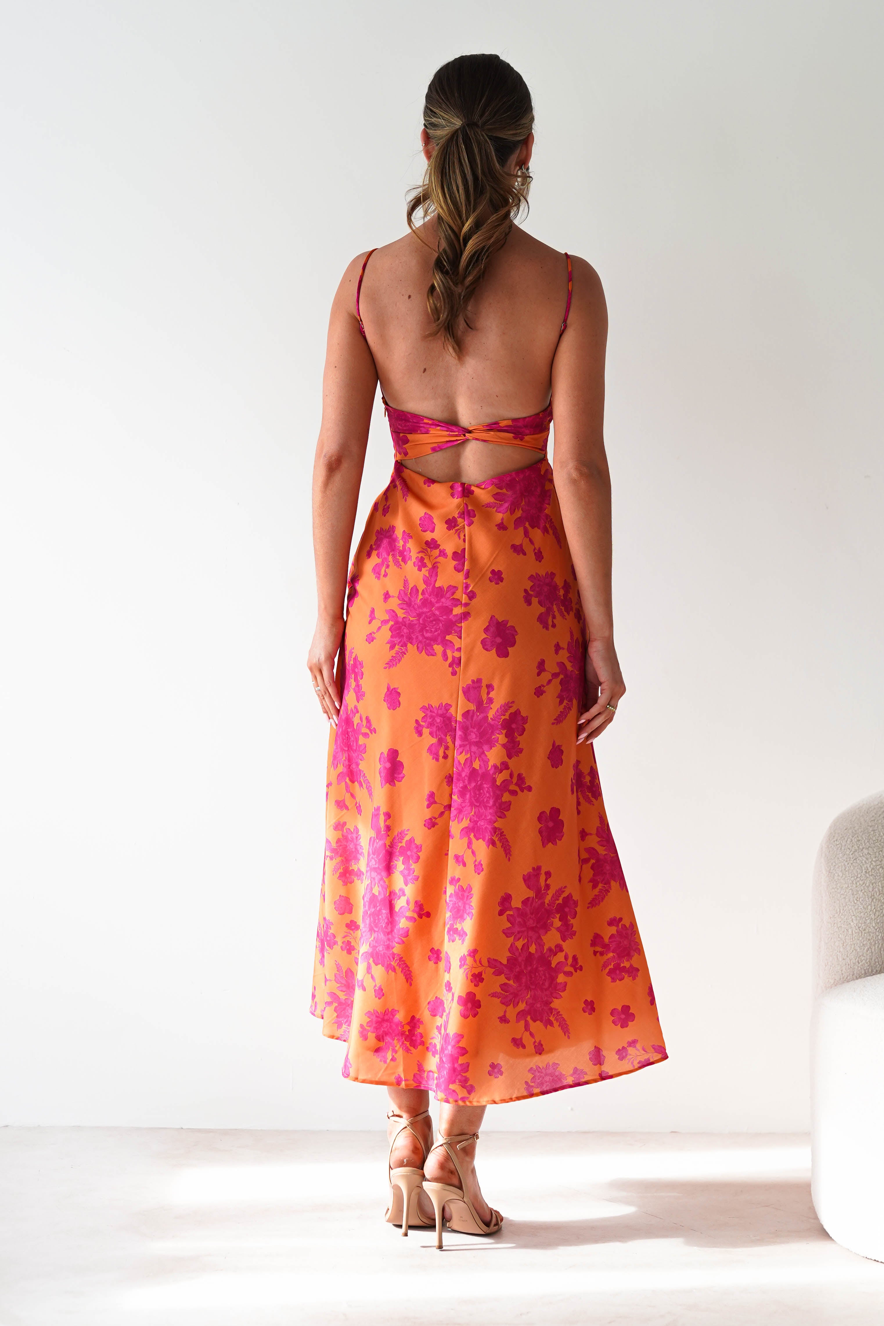 Gina Cotton Floral Maxi Dress | Orange/Pink | Oh Hello Clothing | XS (6)