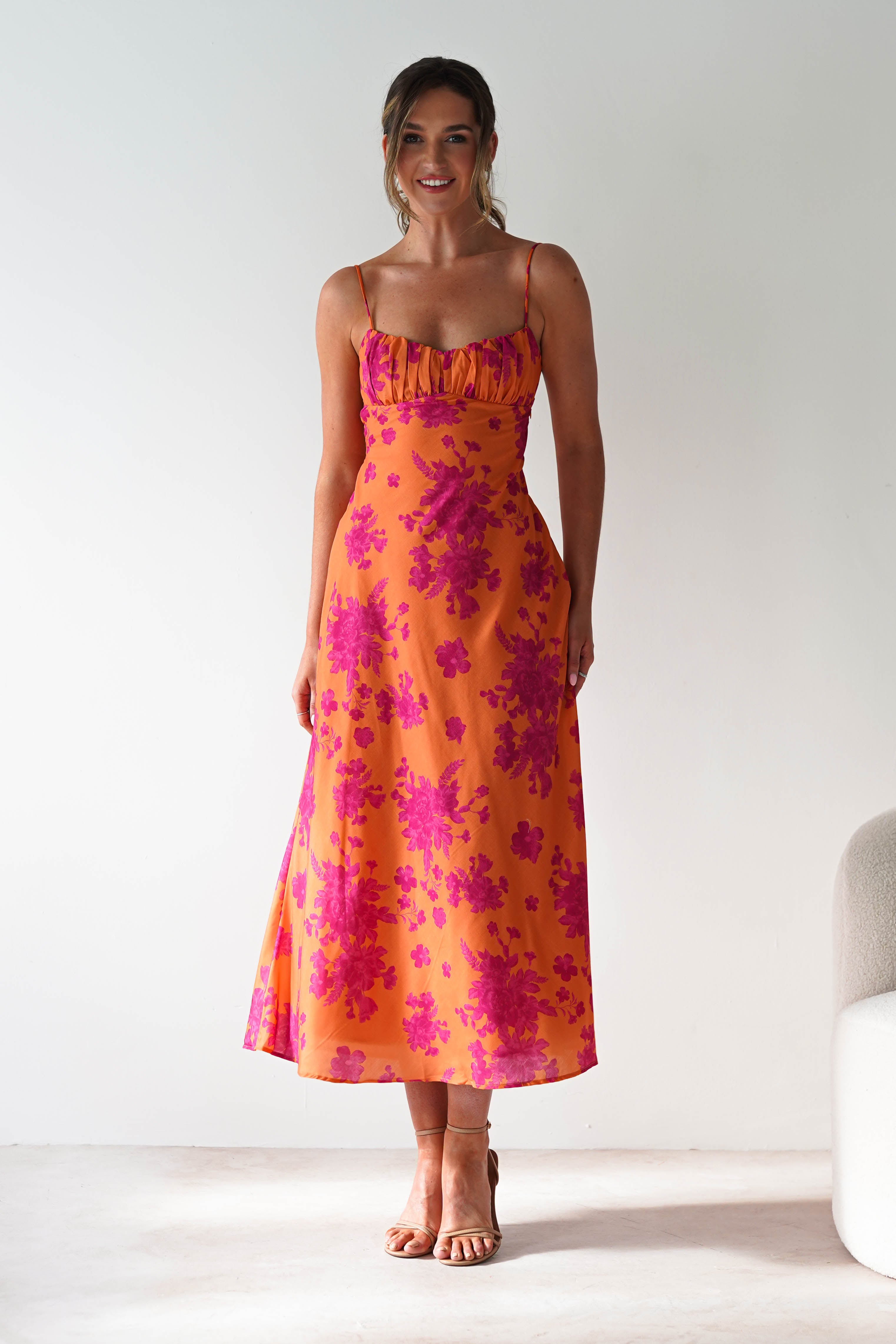 Gina Cotton Floral Maxi Dress | Orange/Pink | Oh Hello Clothing | XS (6)