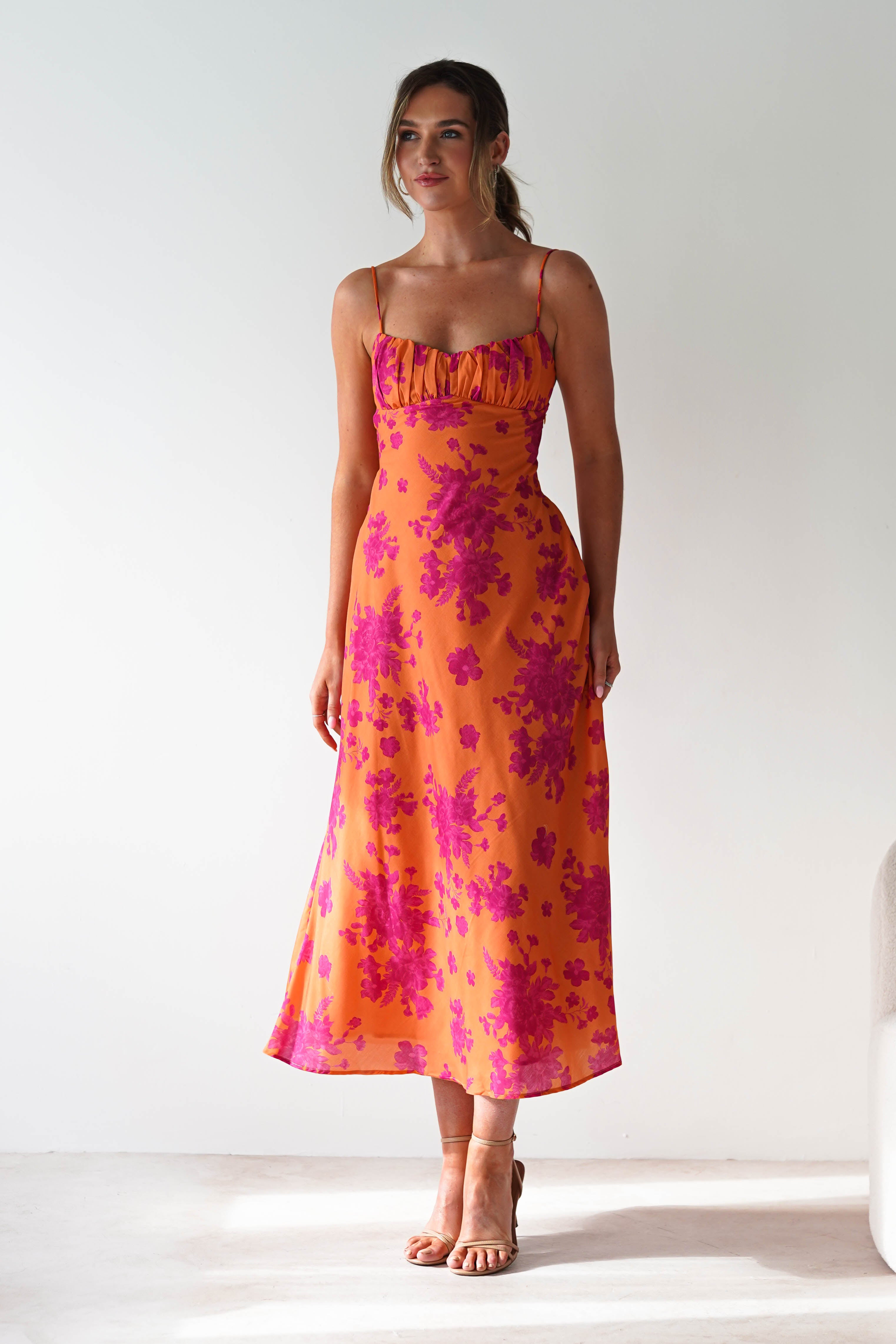 Gina Cotton Floral Maxi Dress | Orange/Pink | Oh Hello Clothing | XS (6)