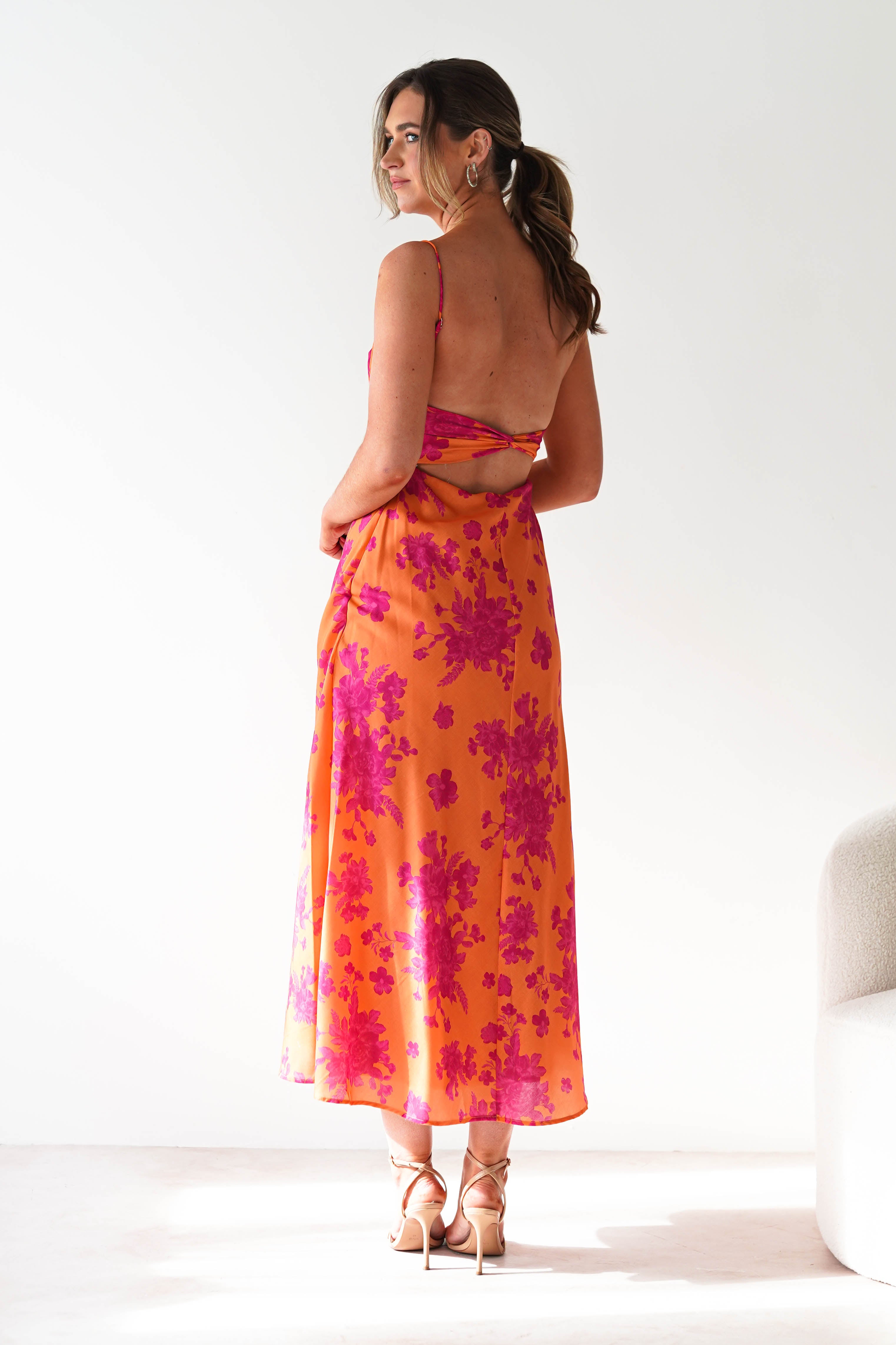 Gina Cotton Floral Maxi Dress | Orange/Pink | Oh Hello Clothing | XS (6)
