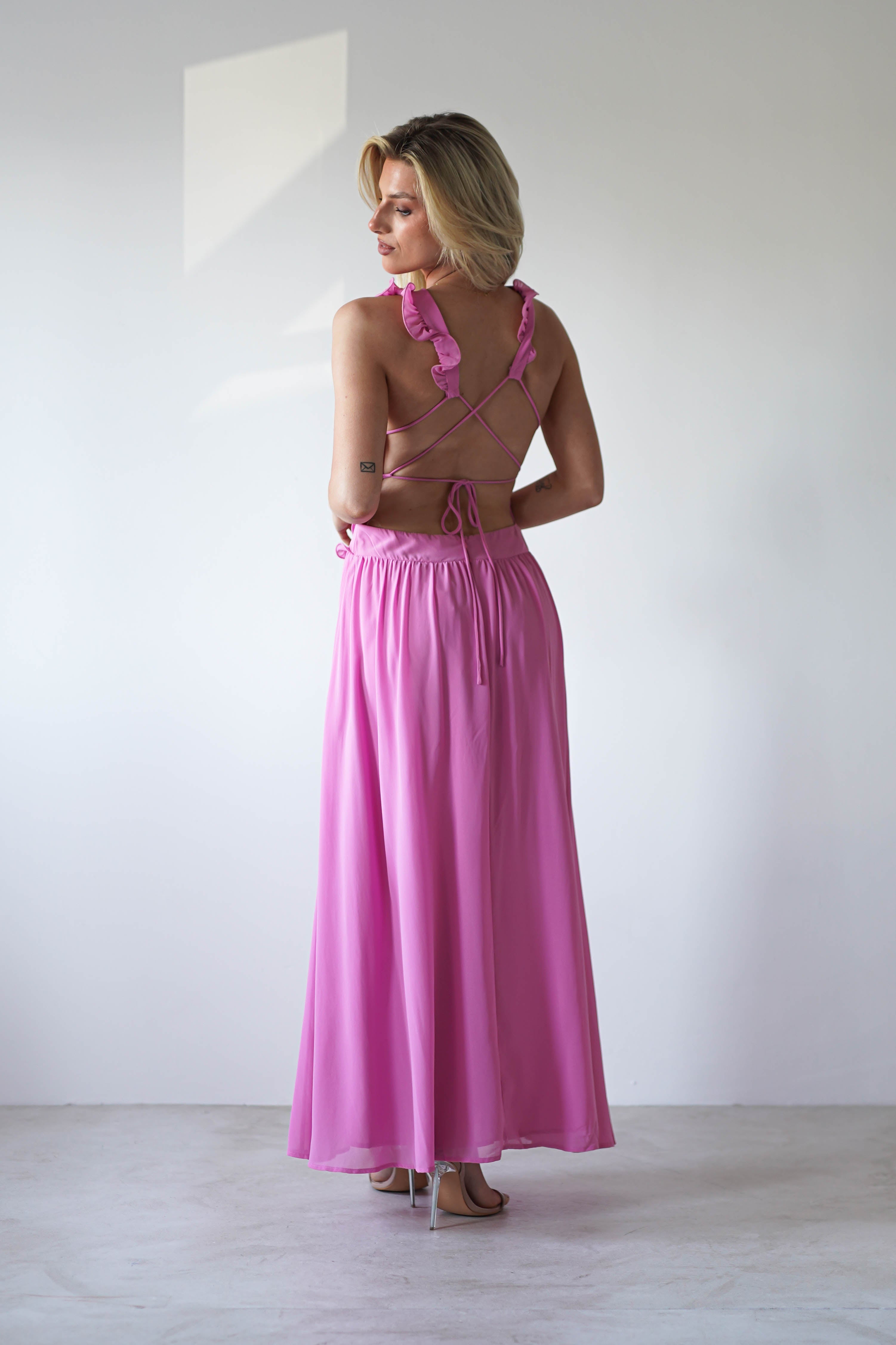 Ellie Ruffle Detail Maxi Dress | Pink | Oh Hello Clothing | XS (6)