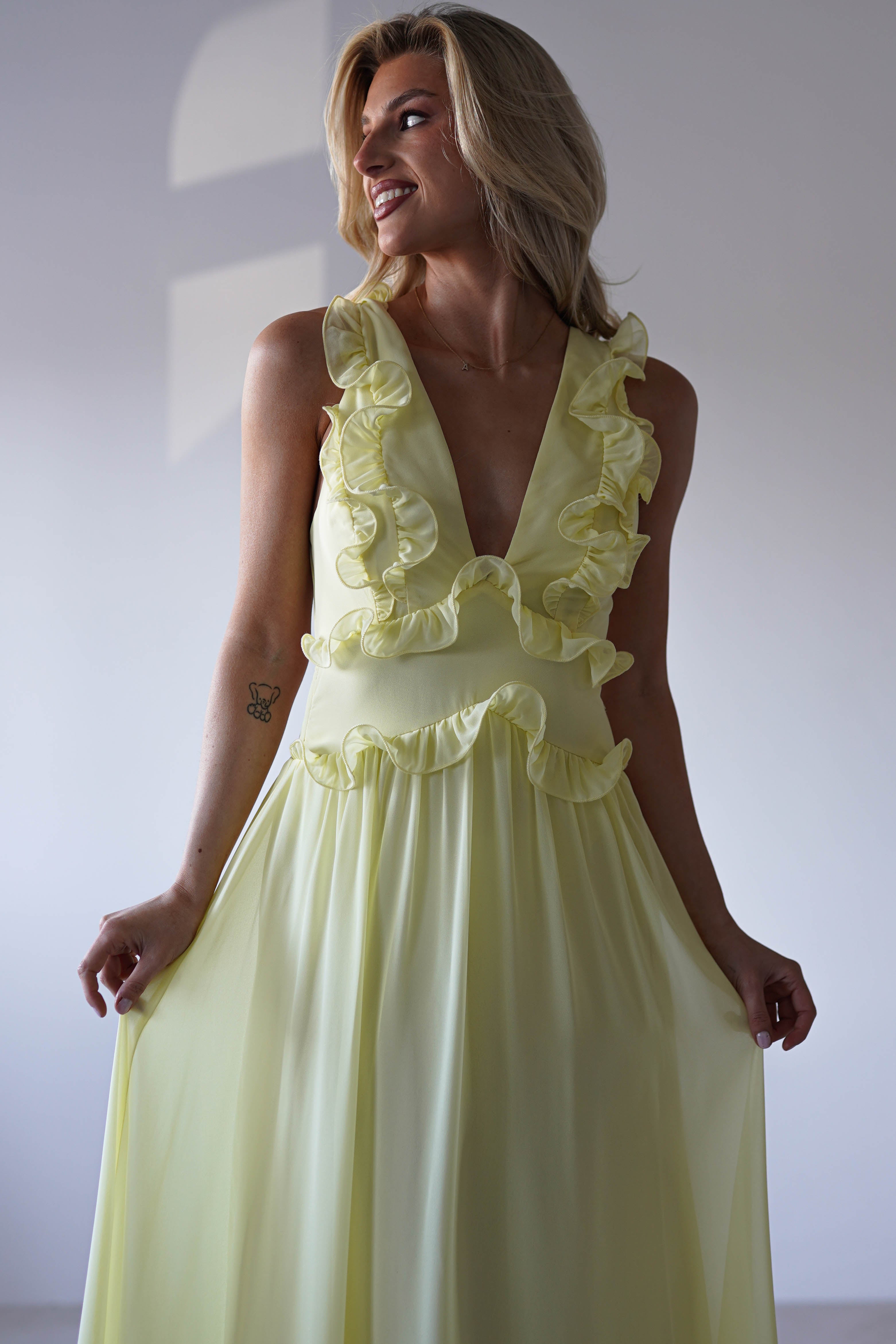 Ellie Ruffle Detail Maxi Dress | Yellow | Oh Hello Clothing | XS (6)