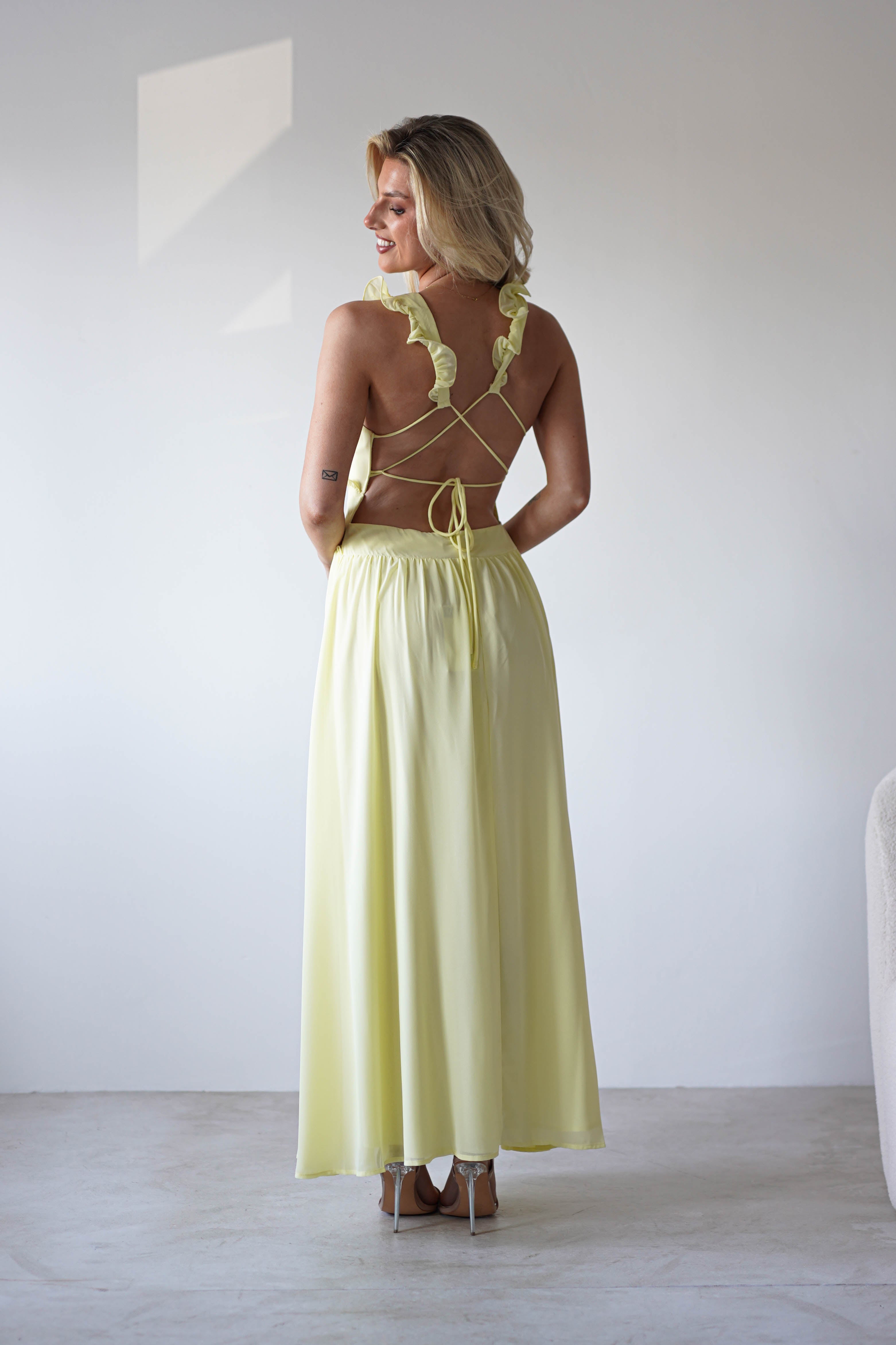 Ellie Ruffle Detail Maxi Dress | Yellow | Oh Hello Clothing | XS (6)