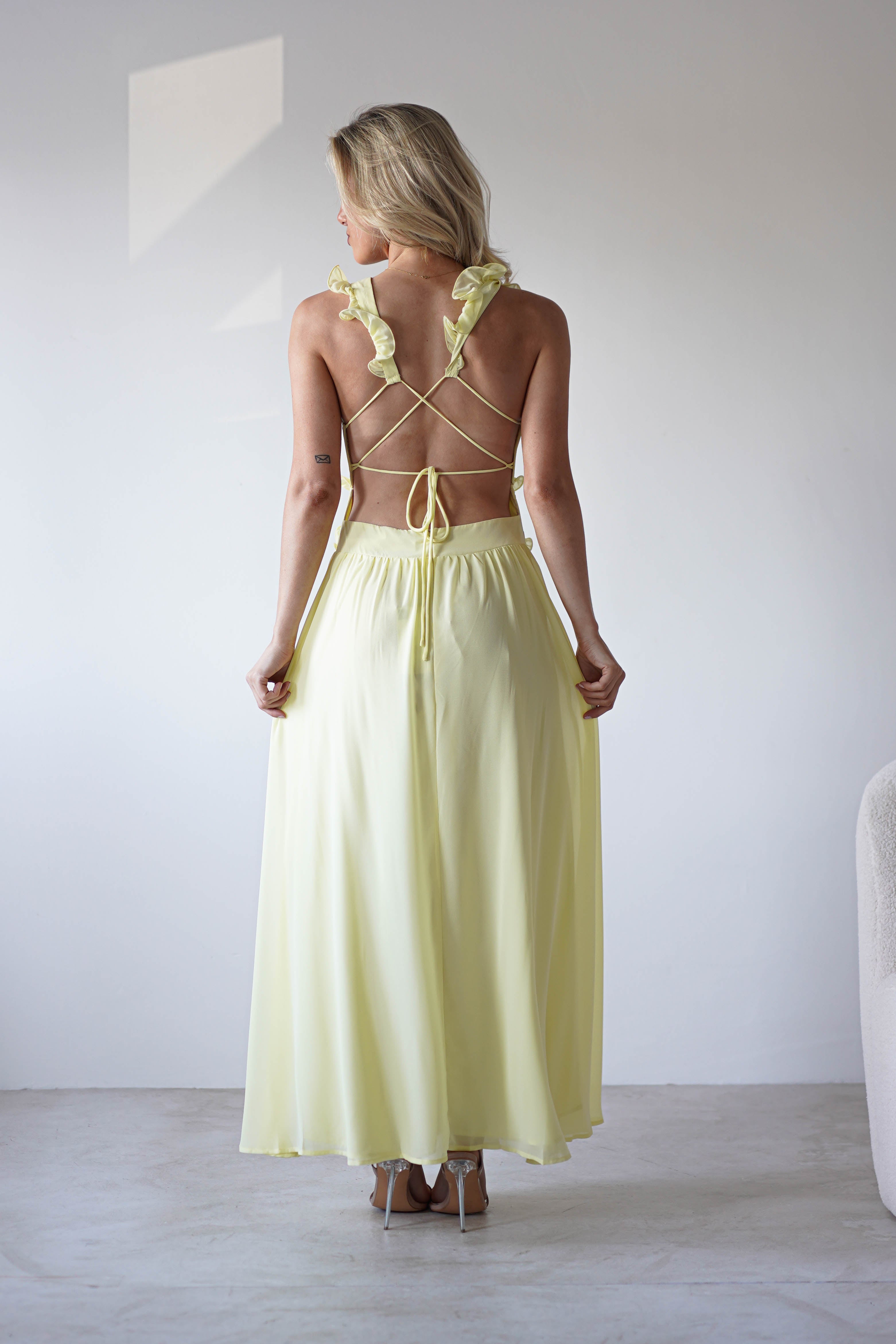 Ellie Ruffle Detail Maxi Dress | Yellow | Oh Hello Clothing | XS (6)