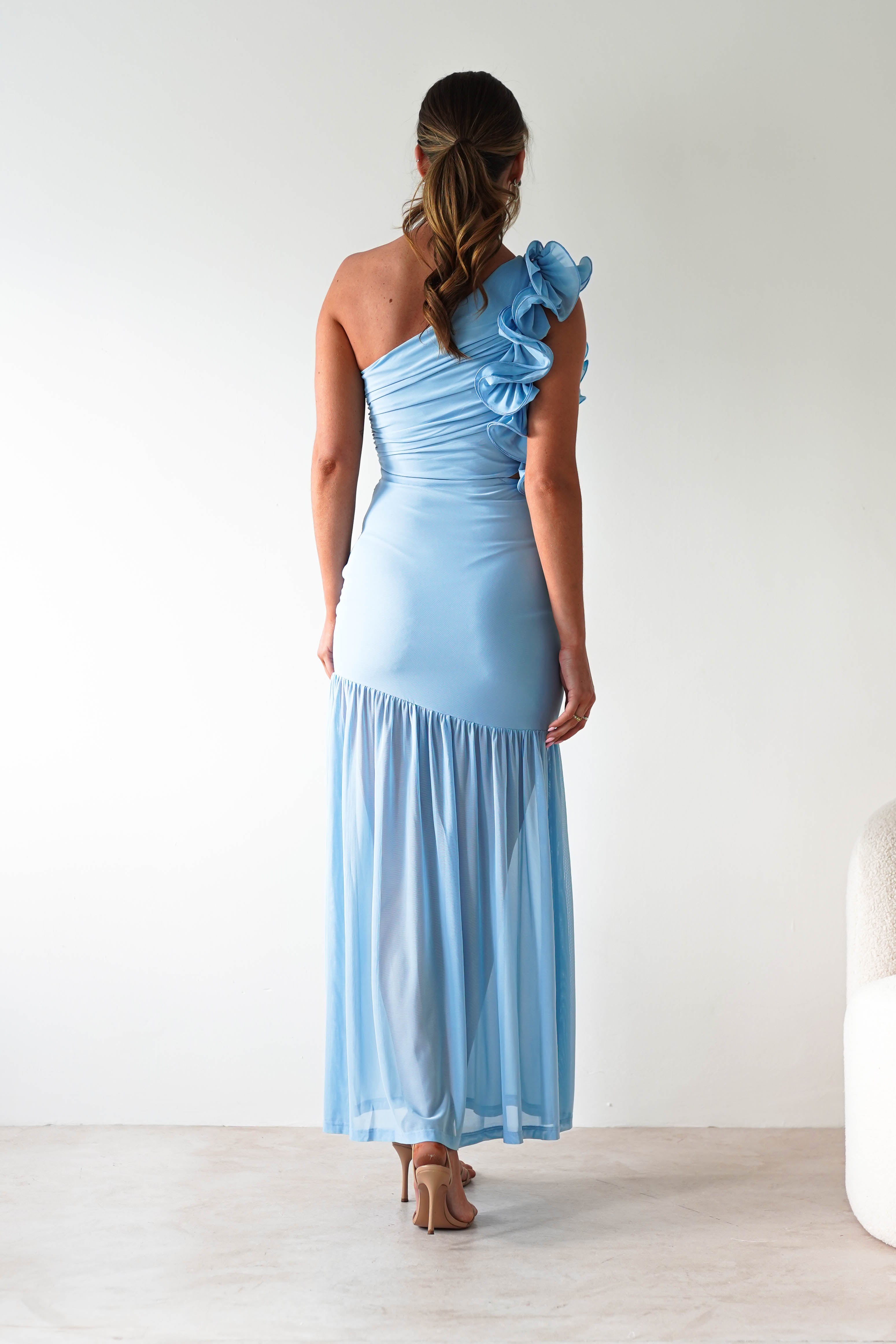 Stephanie Mesh Ruffle Maxi Dress | Blue | Oh Hello Clothing | XS (6)