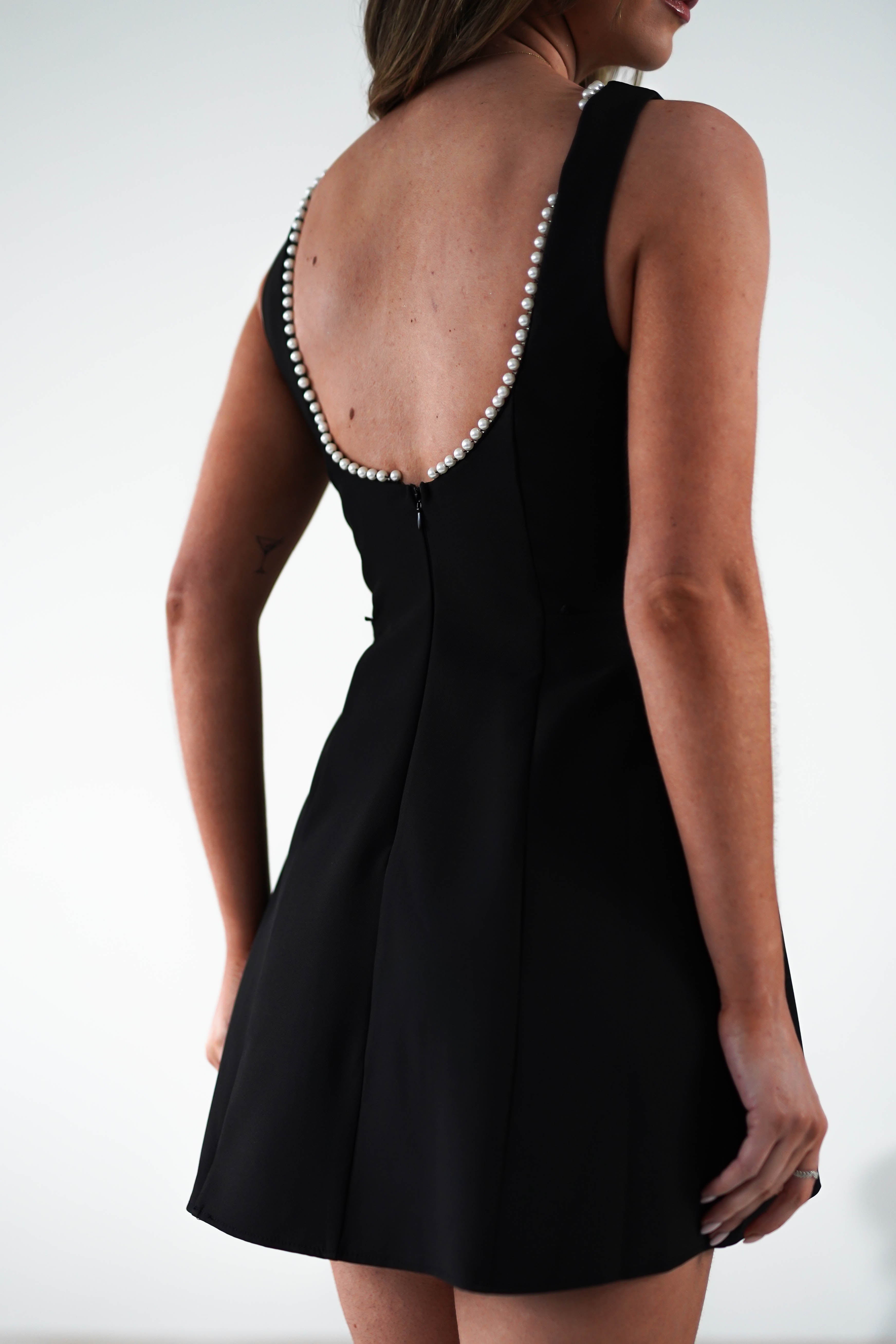 Maria Pearl Bow Detail Mini Dress | Black | Oh Hello Clothing | XS (6)