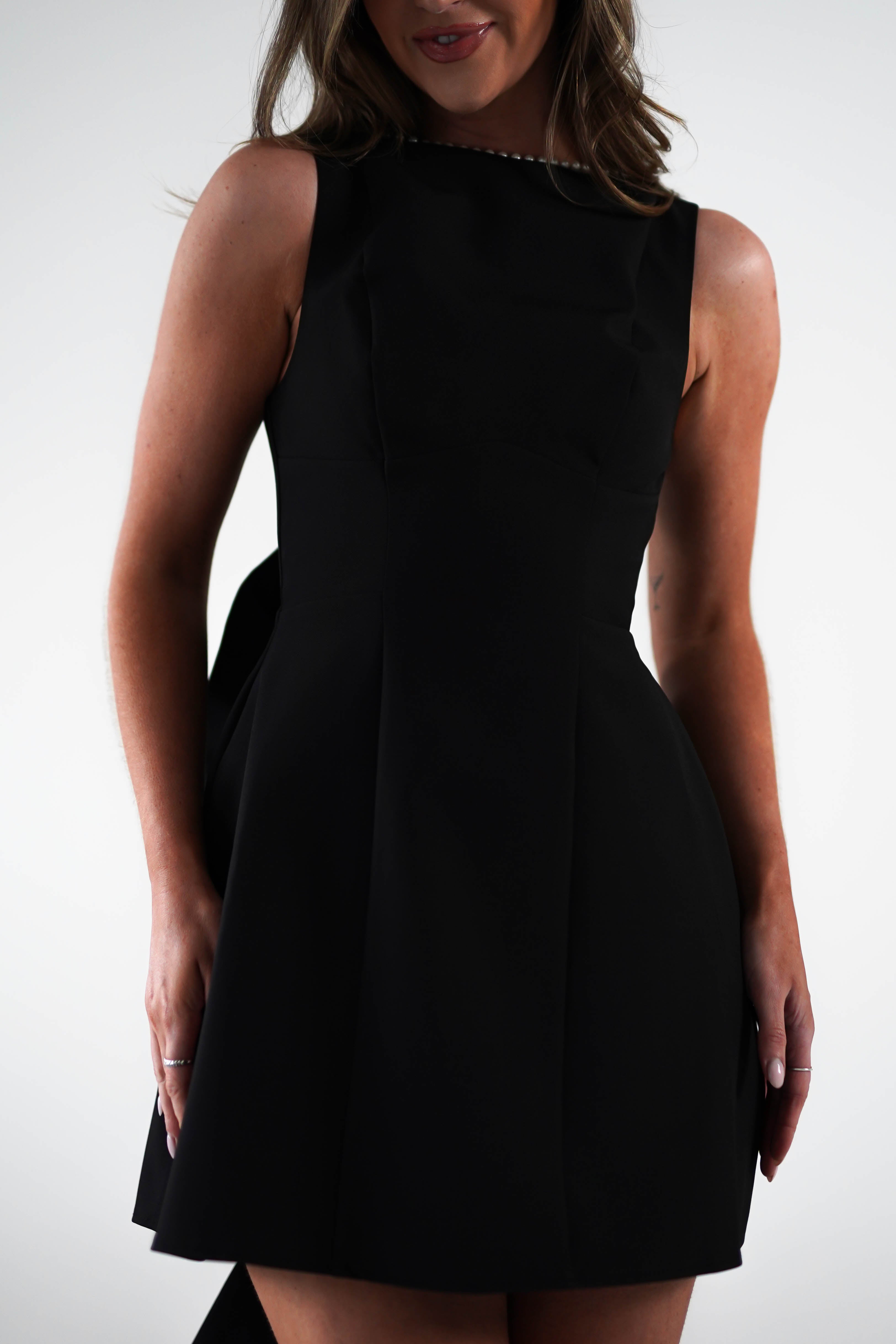 Maria Pearl Bow Detail Mini Dress | Black | Oh Hello Clothing | XS (6)
