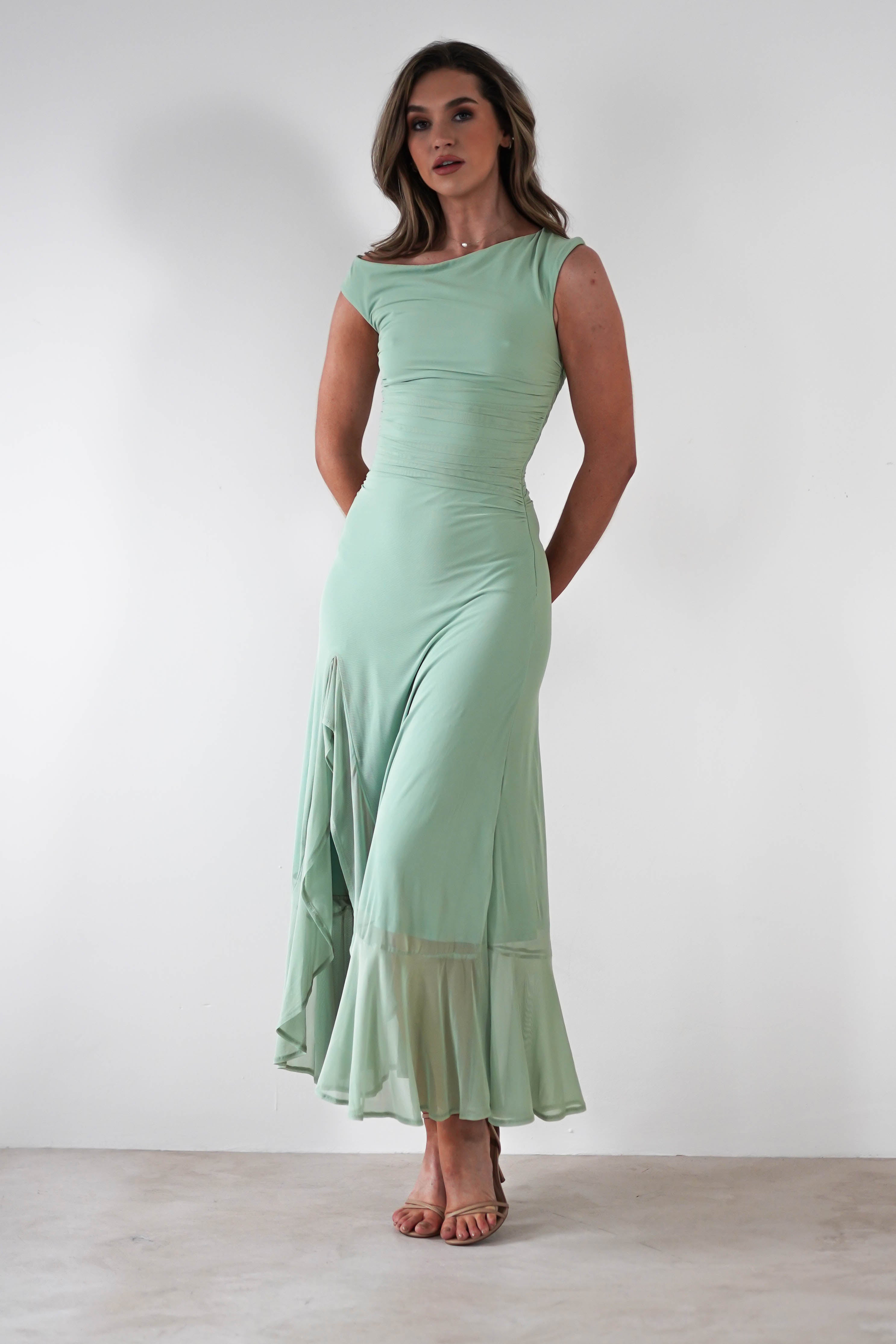 Cellinna Mesh Maxi Dress | Light Green | Oh Hello Clothing | XS (6)