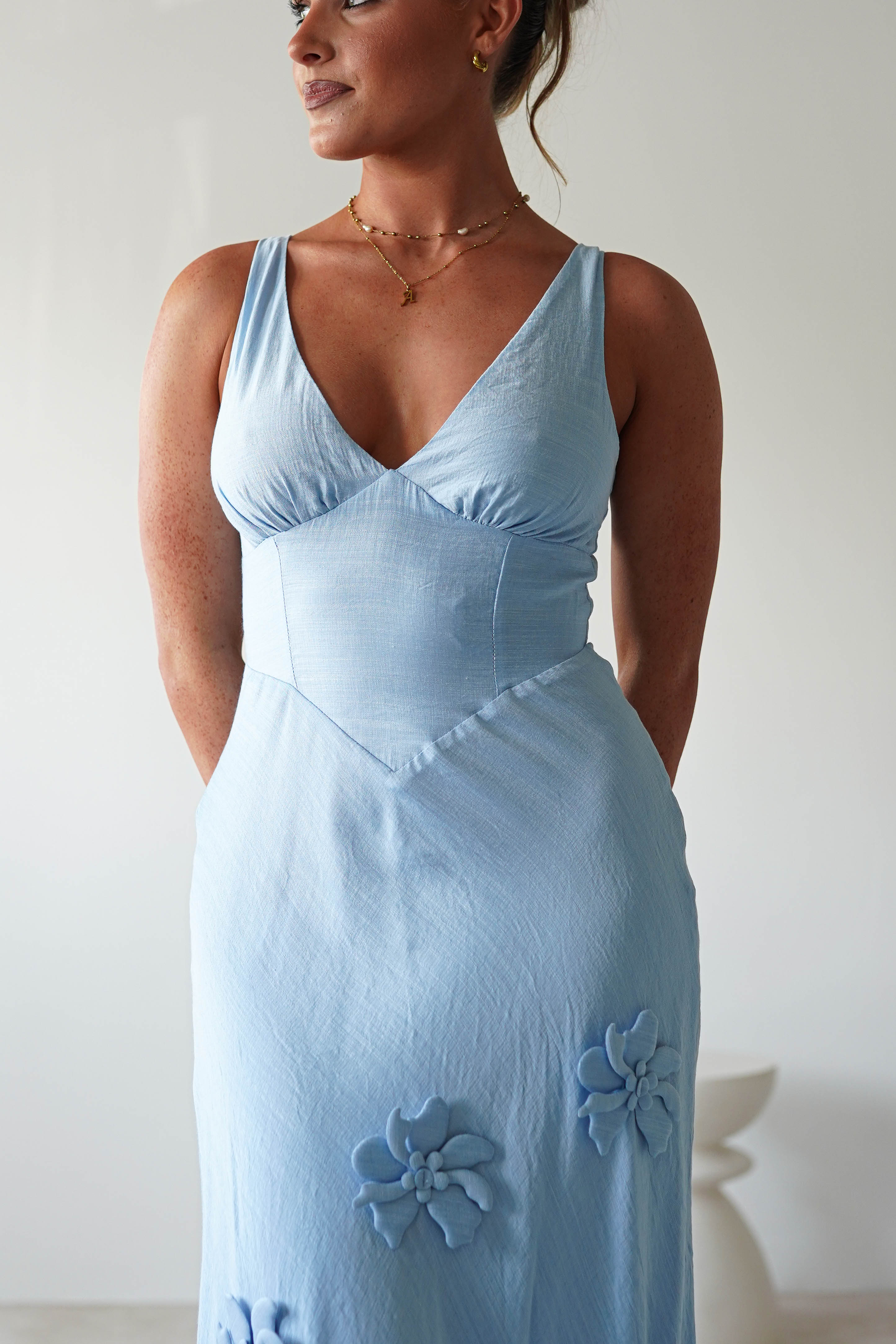 Hailey Cotton Floral Detail Maxi | Blue | Oh Hello Clothing | XS (6)