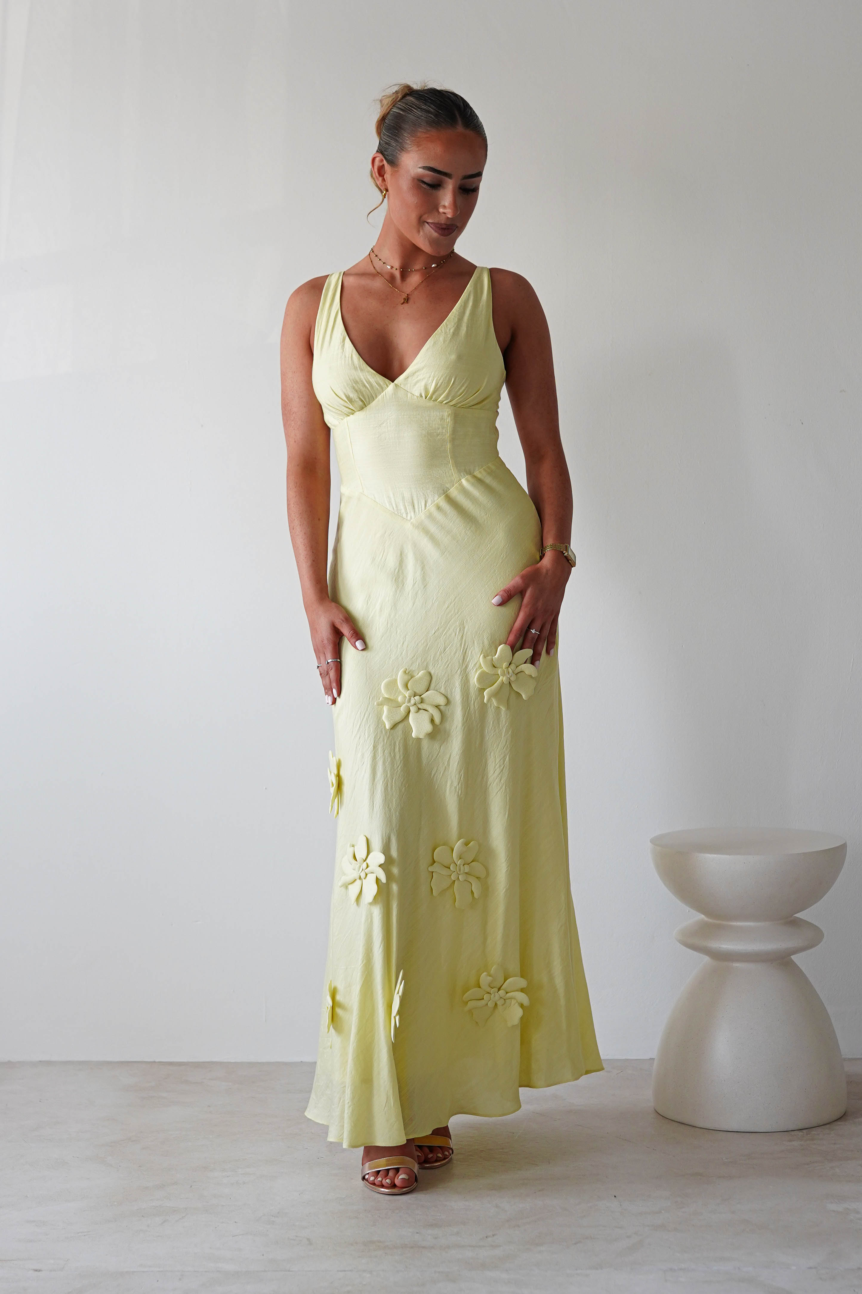 Hailey Cotton Floral Detail Maxi | Yellow | Oh Hello Clothing | XS (6)