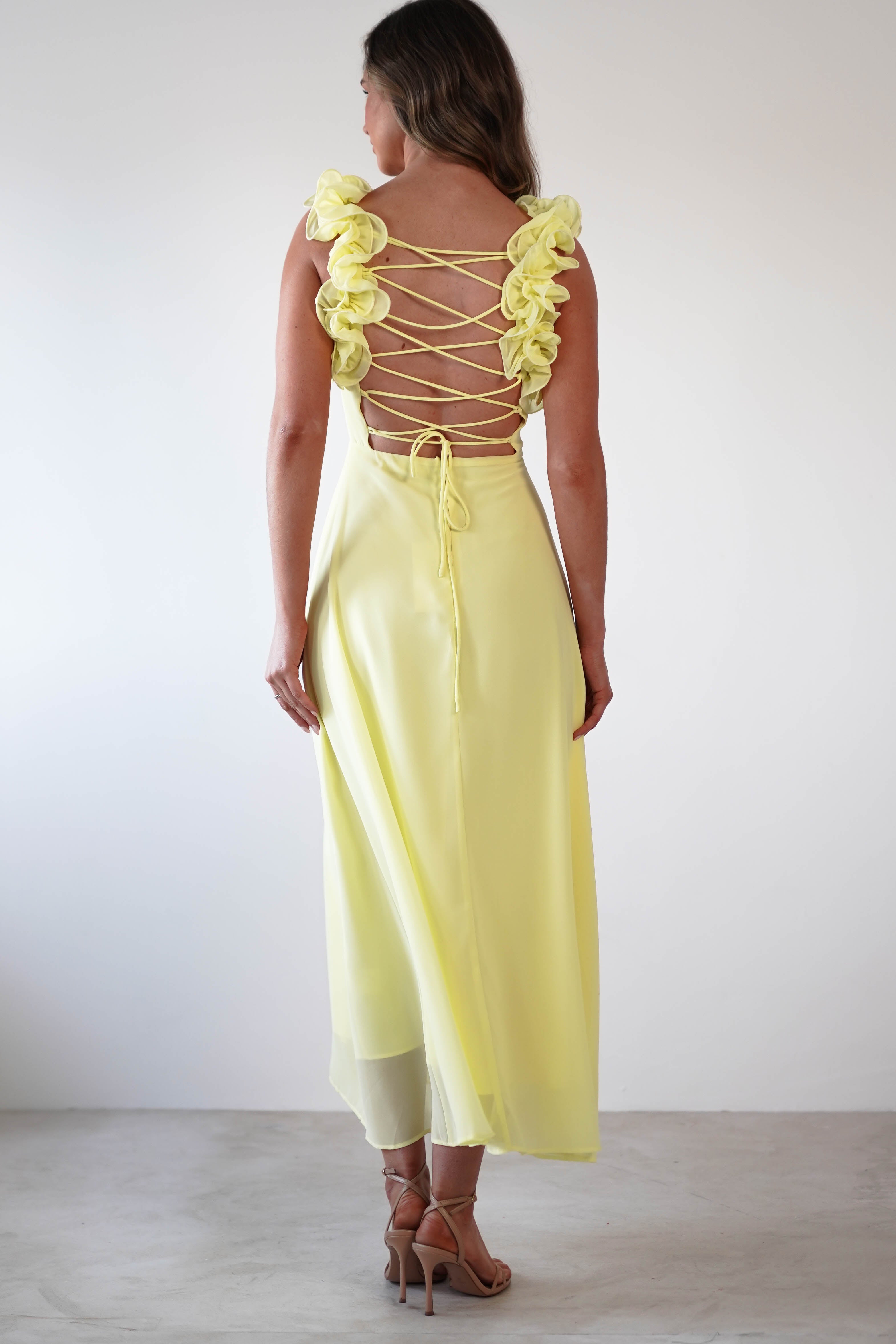 Sadie Ruffle Sleeve Maxi Dress | Yellow | Oh Hello Clothing | XS (6)