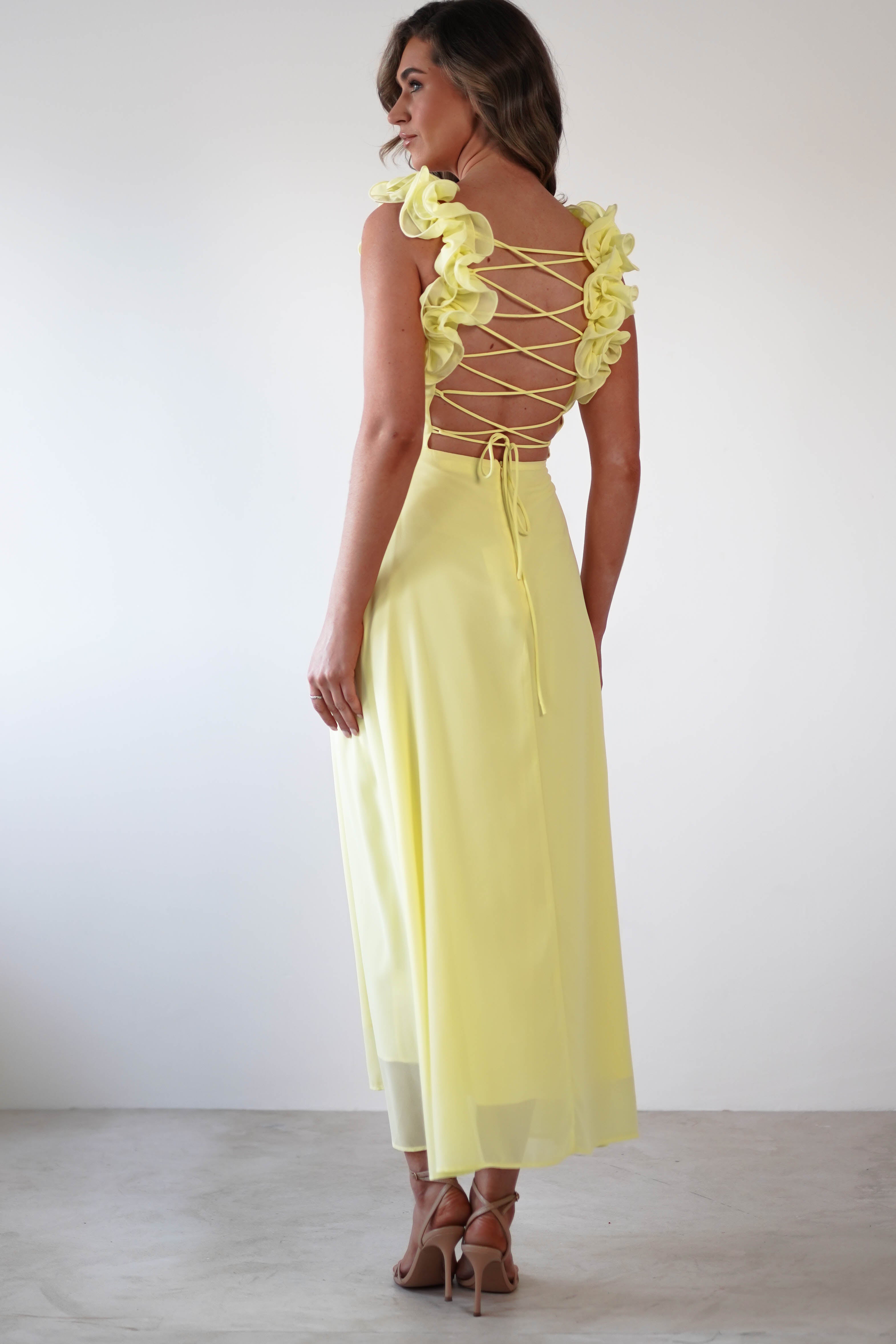 Sadie Ruffle Sleeve Maxi Dress | Yellow | Oh Hello Clothing | XS (6)