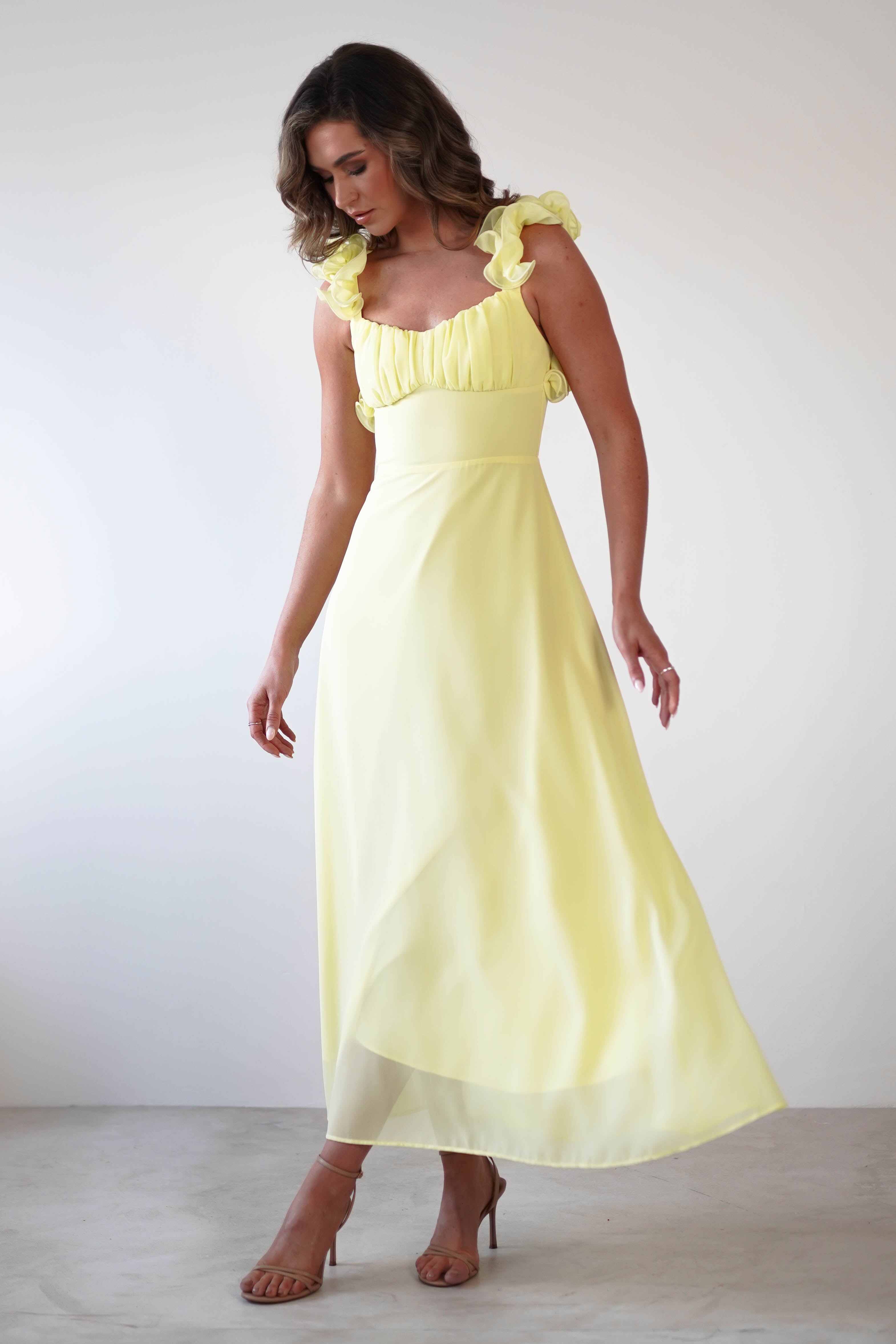 Sadie Ruffle Sleeve Maxi Dress | Yellow | Oh Hello Clothing | XS (6)