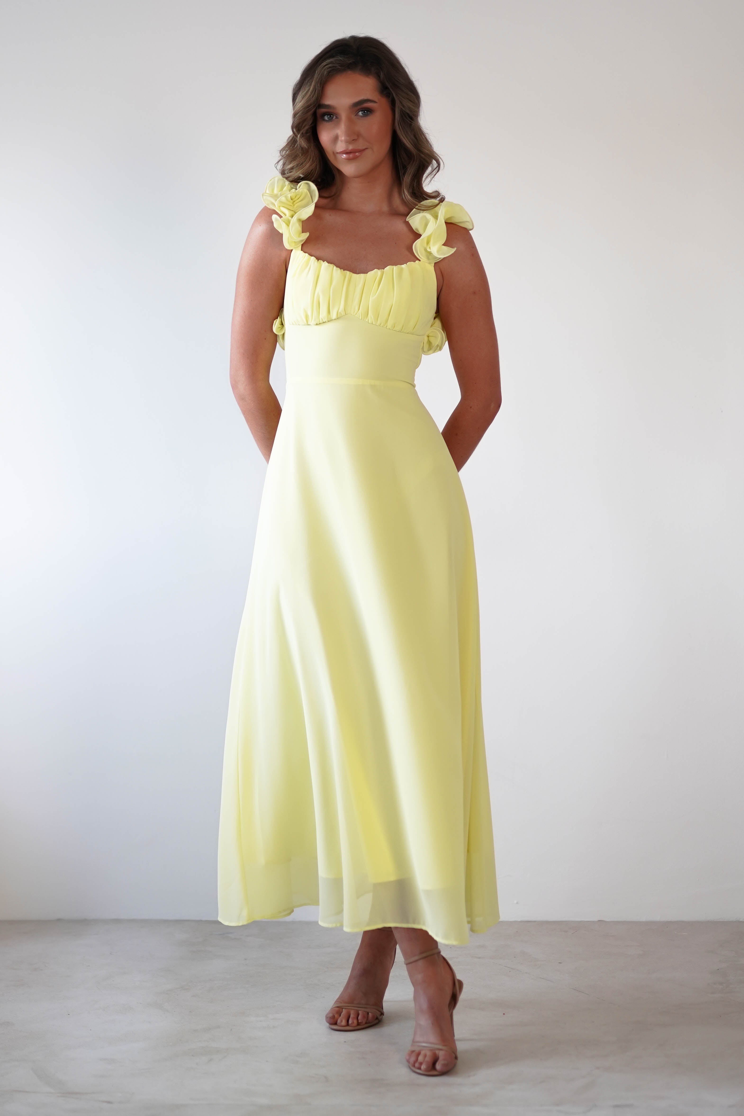 Sadie Ruffle Sleeve Maxi Dress | Yellow | Oh Hello Clothing | XS (6)