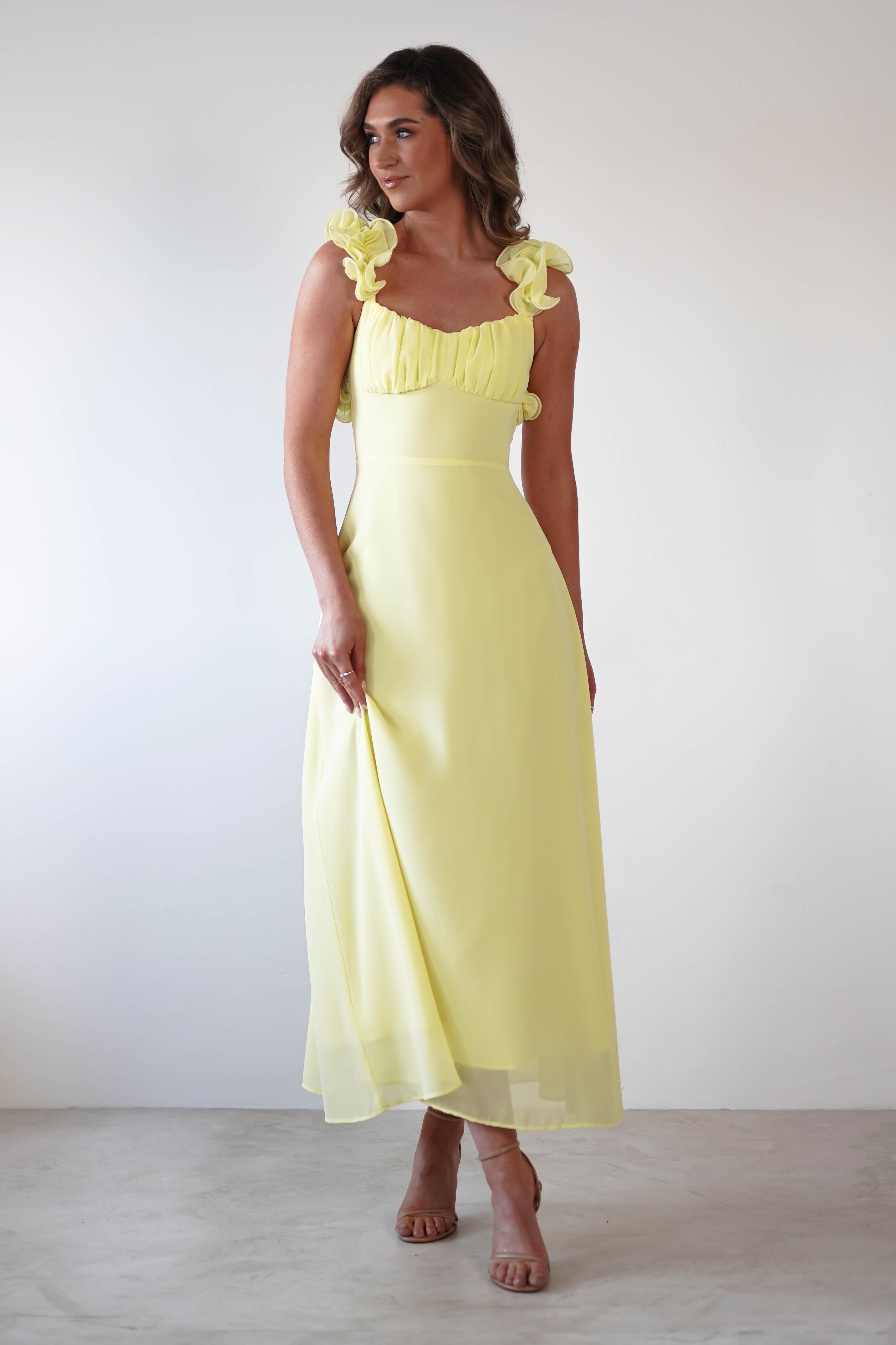 Sadie Ruffle Sleeve Maxi Dress | Yellow | Oh Hello Clothing | XS (6)
