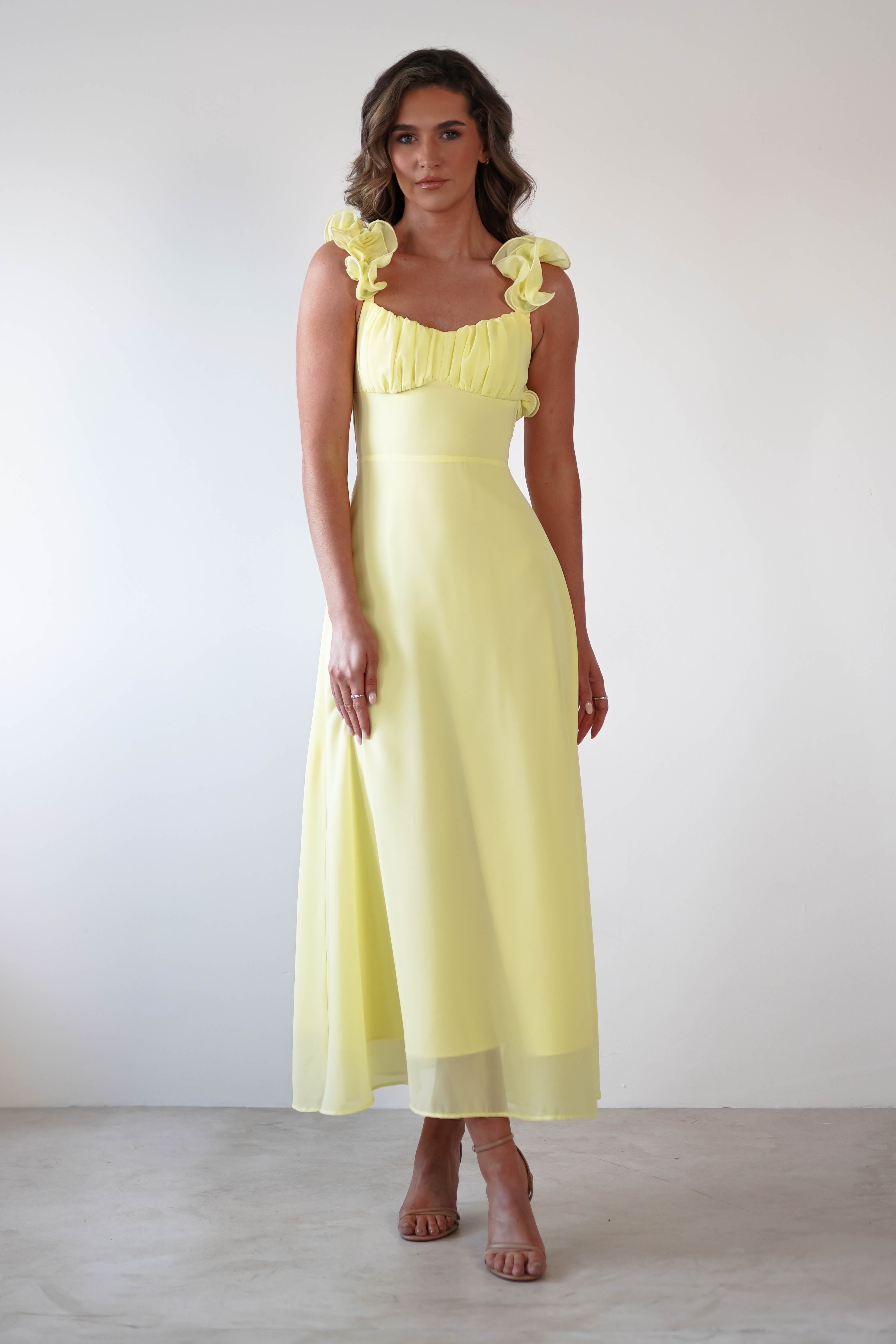 Sadie Ruffle Sleeve Maxi Dress | Yellow | Oh Hello Clothing | XS (6)