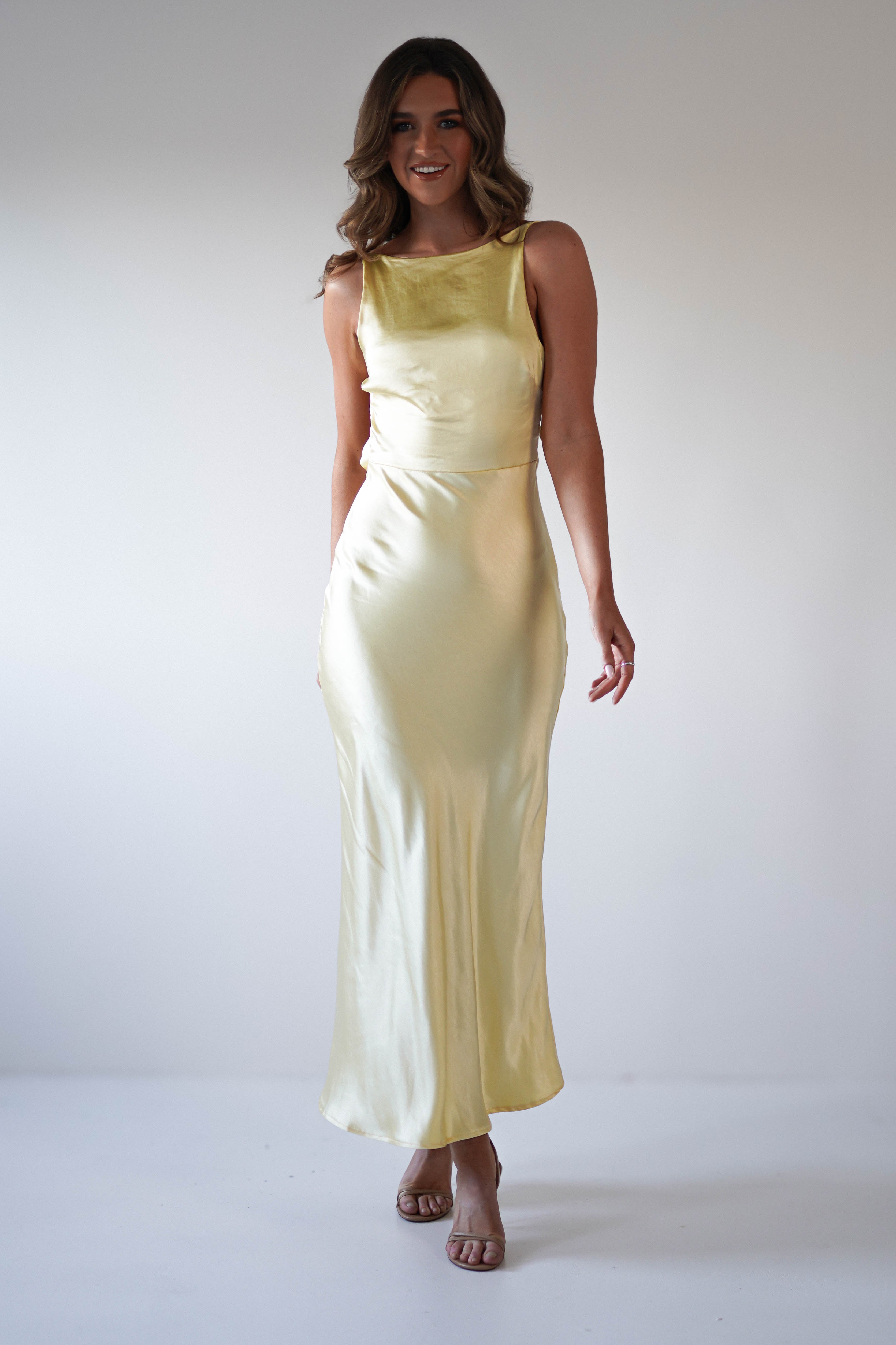Bayleigh Soft Satin Maxi Dress | Yellow - Oh Hello Clothing