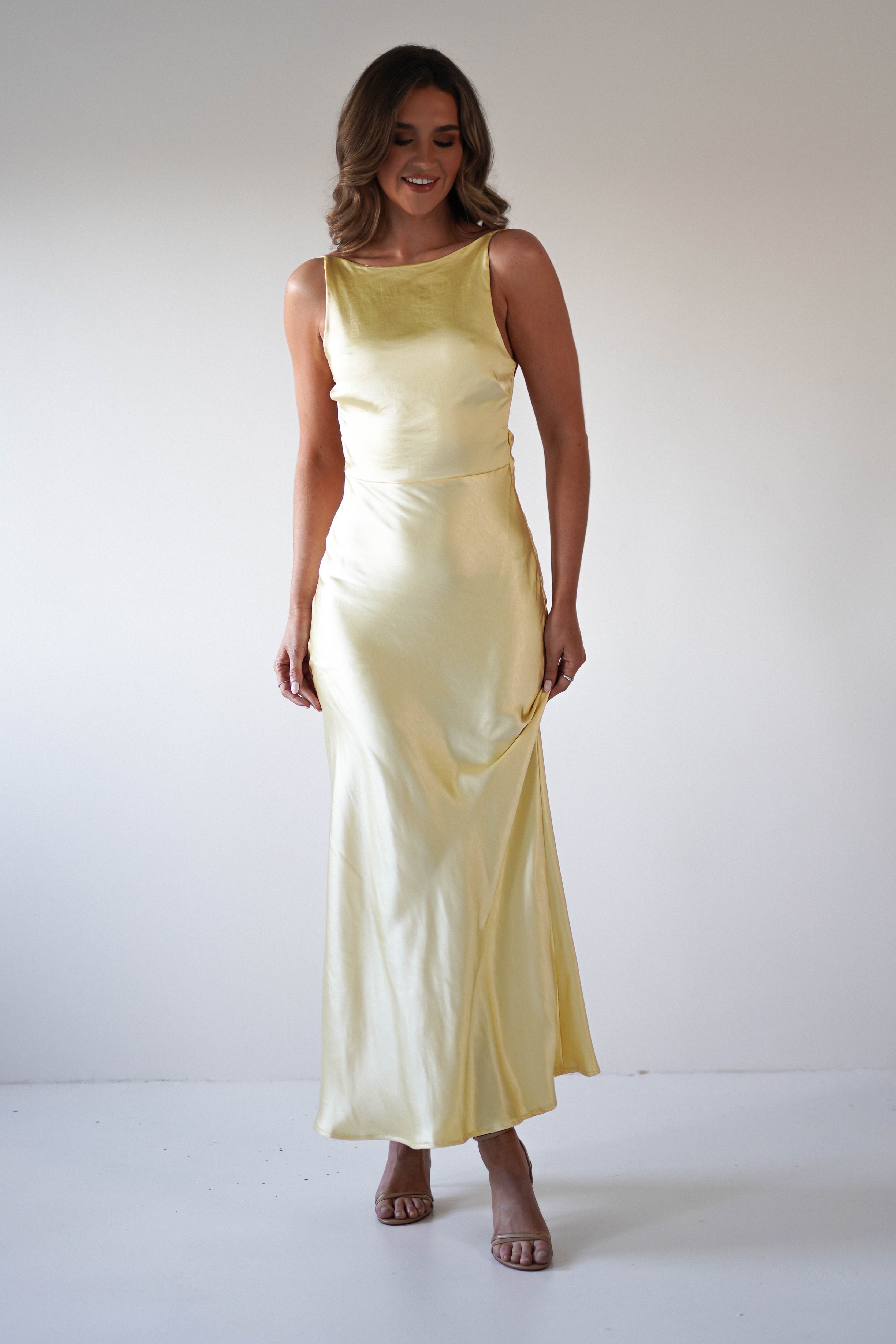 Bayleigh Soft Satin Maxi Dress | Yellow - Oh Hello Clothing