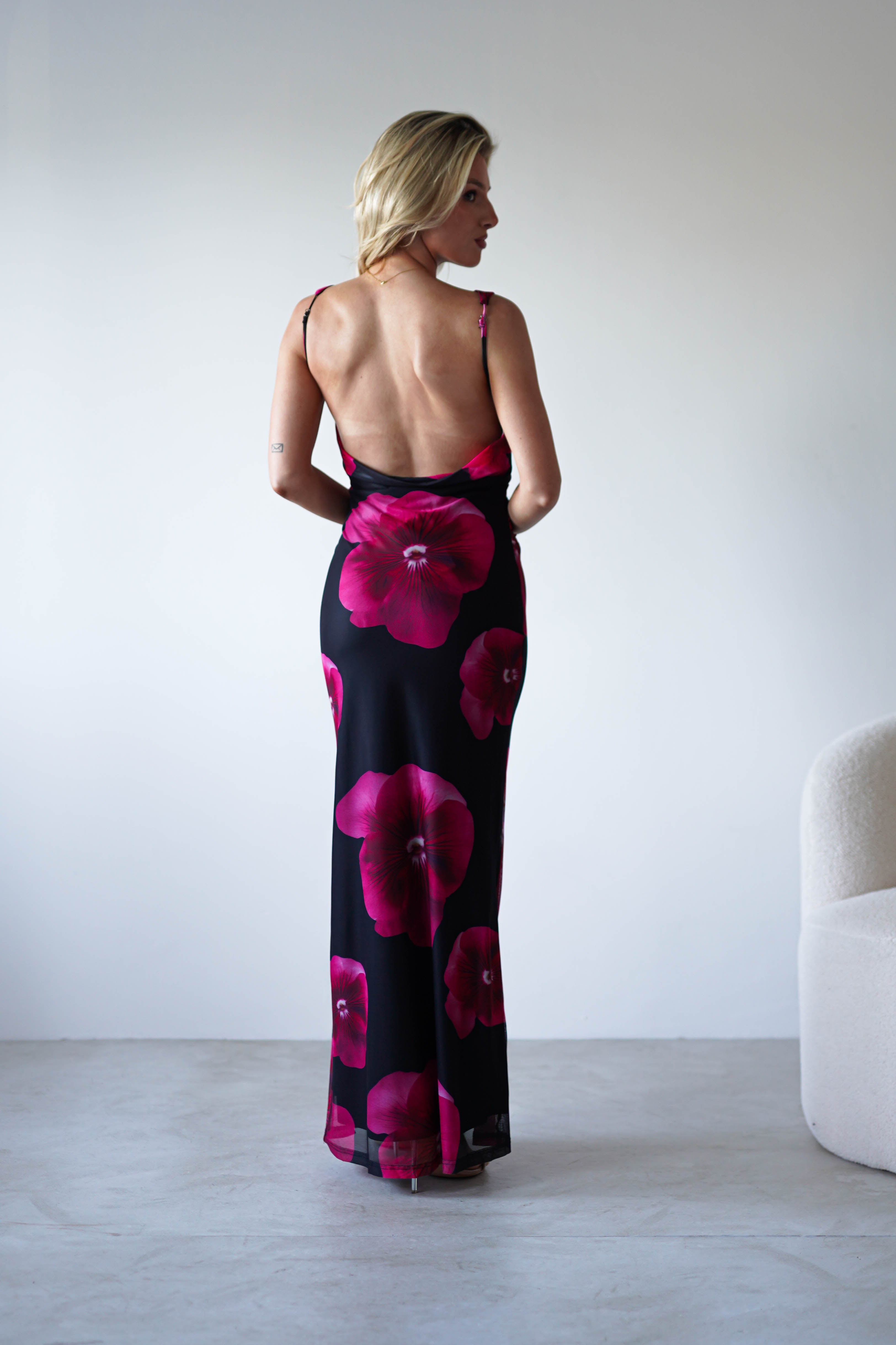 Nakita Mesh Floral Print Maxi Dress | Black | Oh Hello Clothing | XS (6)