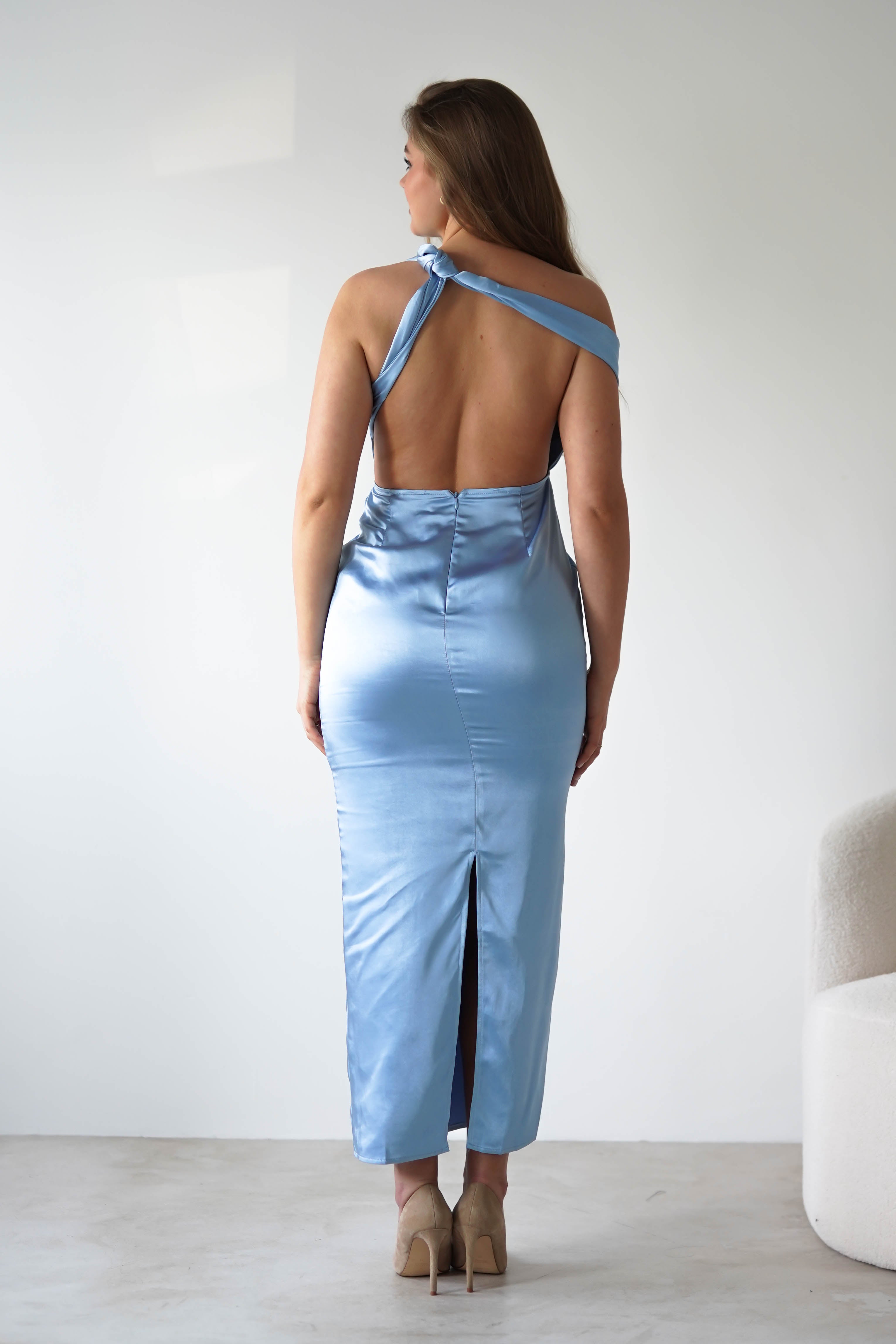 Nala Satin Off The Shoulder Dress | Blue | Oh Hello Clothing | XS (6)