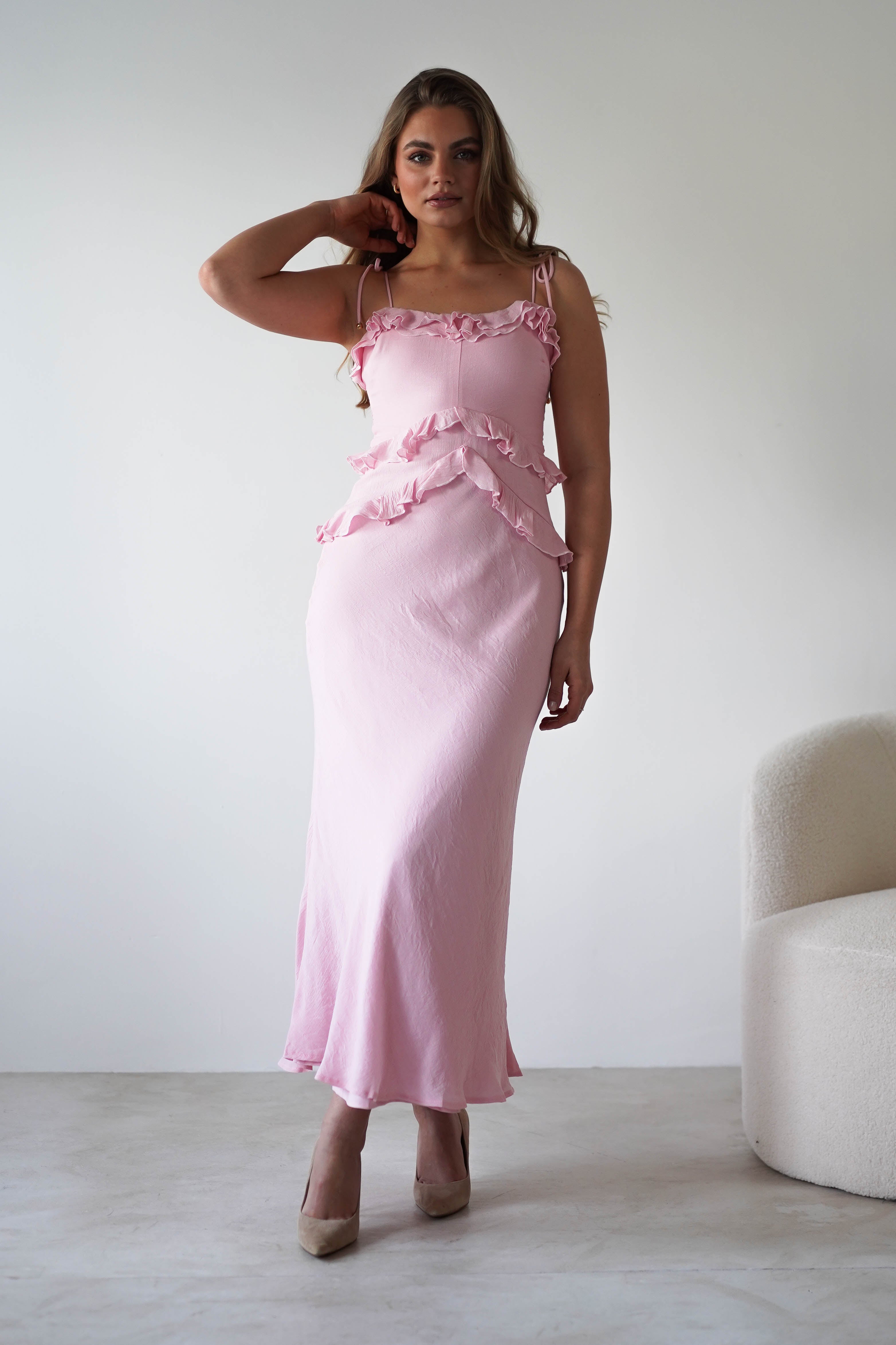 Faith Ruffle Cotton Maxi Dress | Pink | Oh Hello Clothing | XS (6)