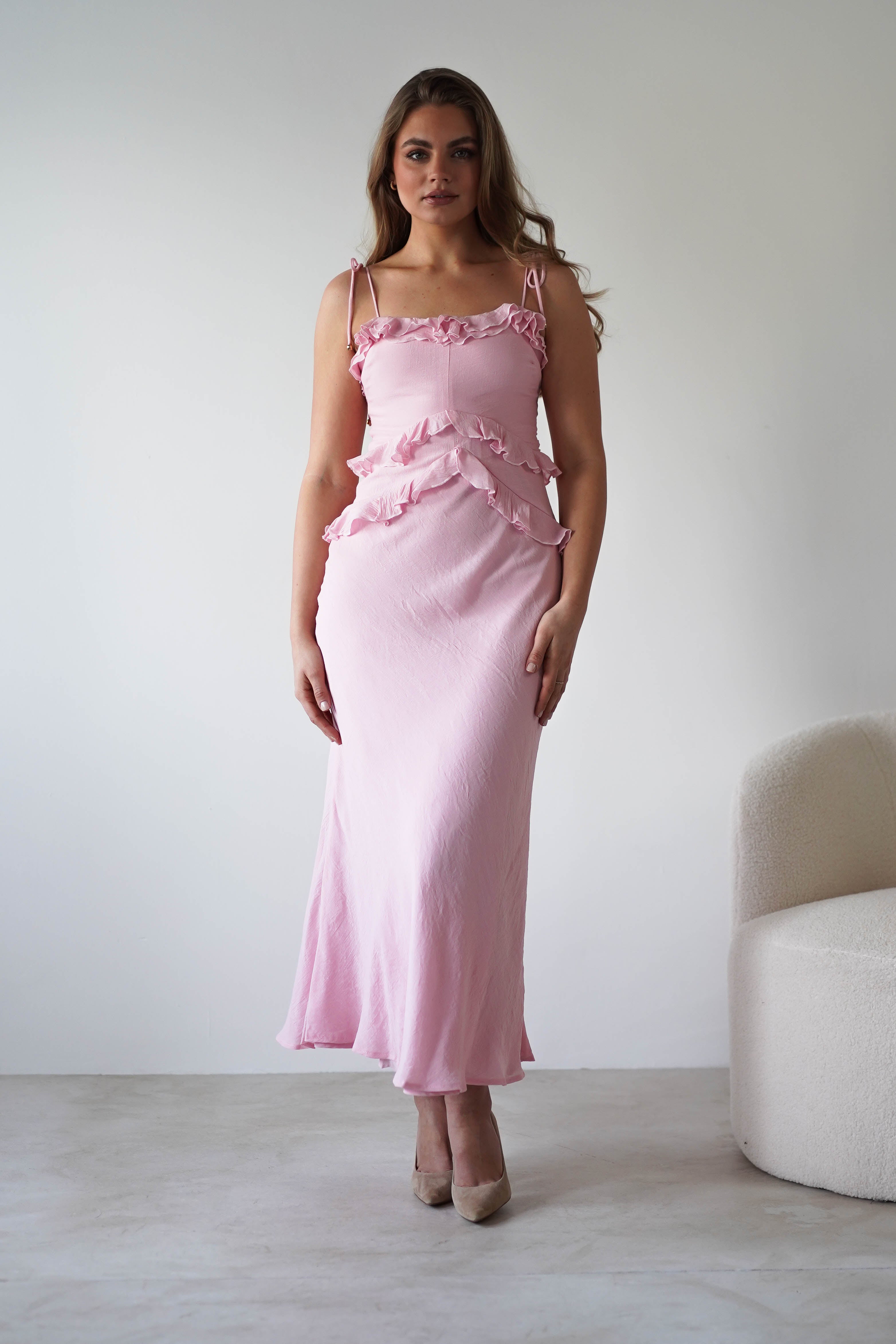 Faith Ruffle Cotton Maxi Dress | Pink | Oh Hello Clothing | XS (6)