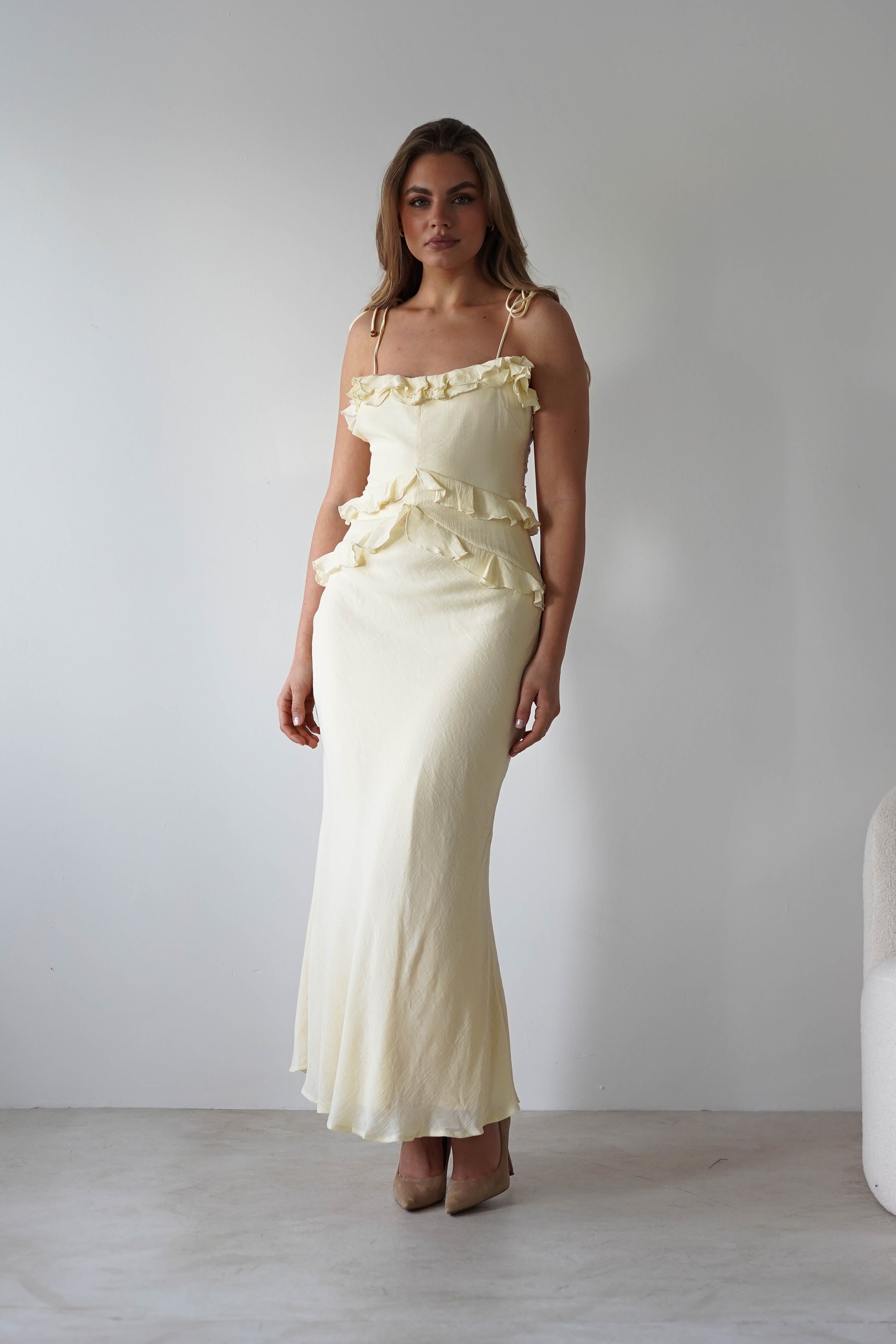 Faith Ruffle Cotton Maxi Dress | Yellow | Oh Hello Clothing | XS (6)