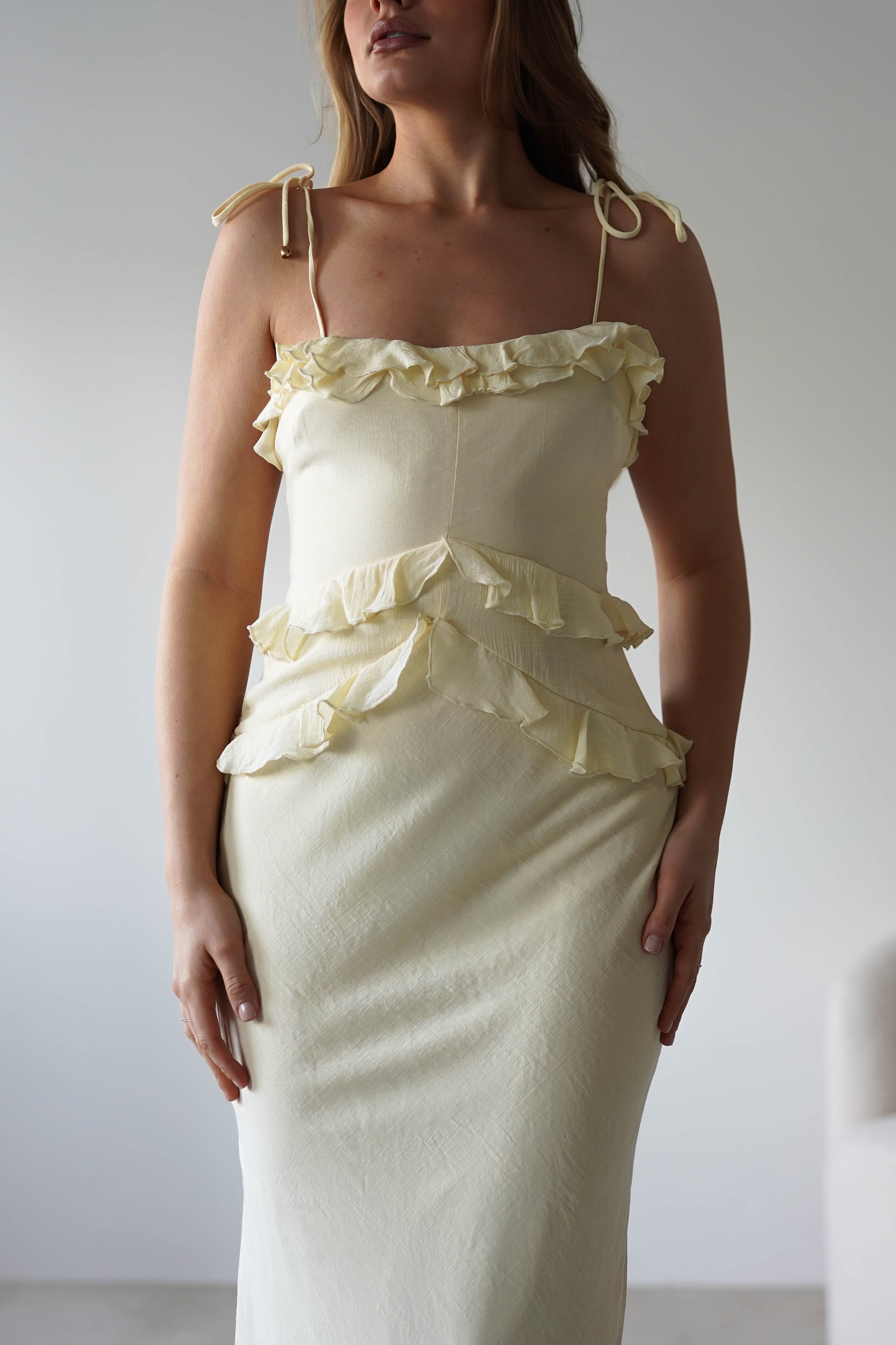 Faith Ruffle Cotton Maxi Dress | Yellow | Oh Hello Clothing | XS (6)