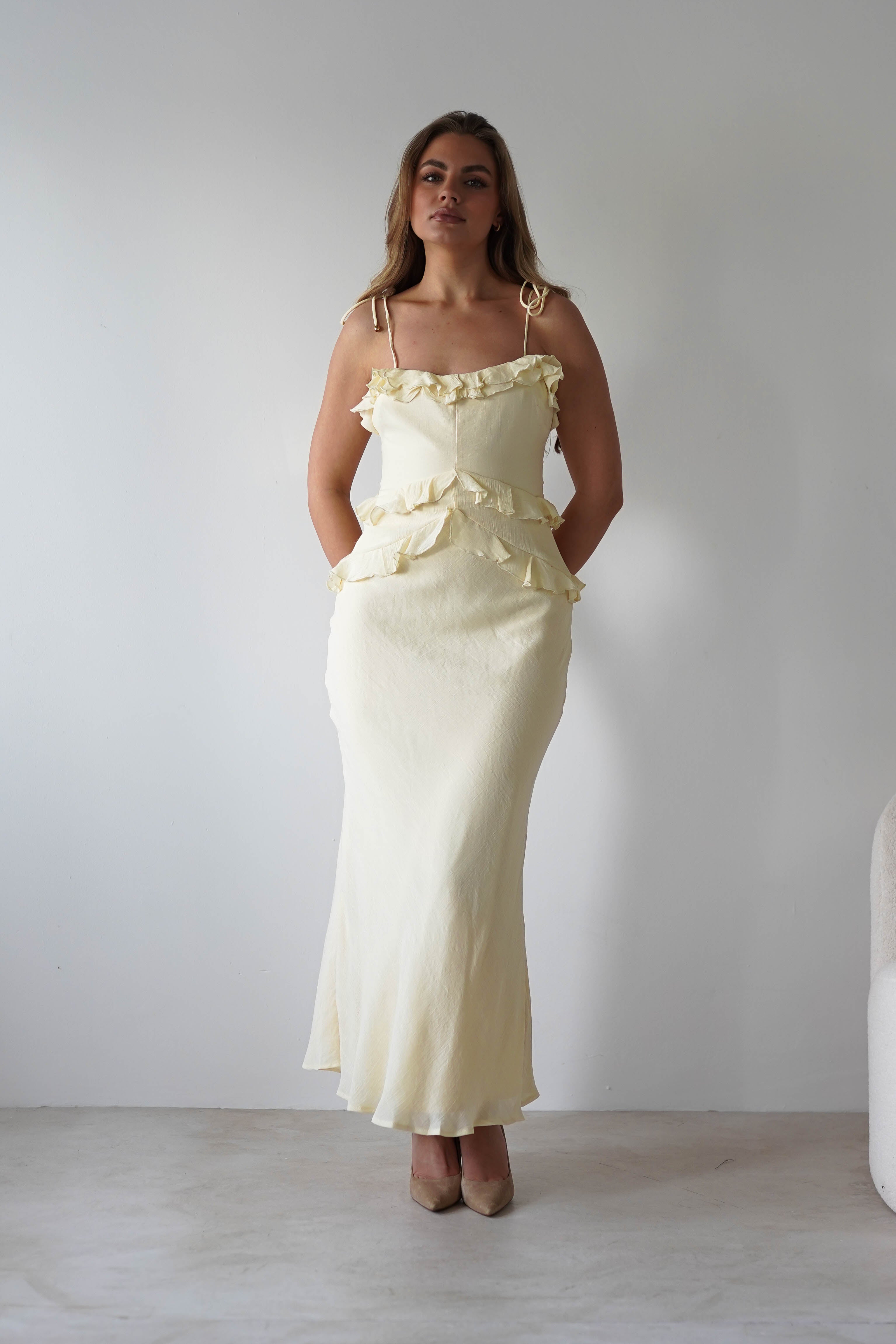 Faith Ruffle Cotton Maxi Dress | Yellow | Oh Hello Clothing | XS (6)