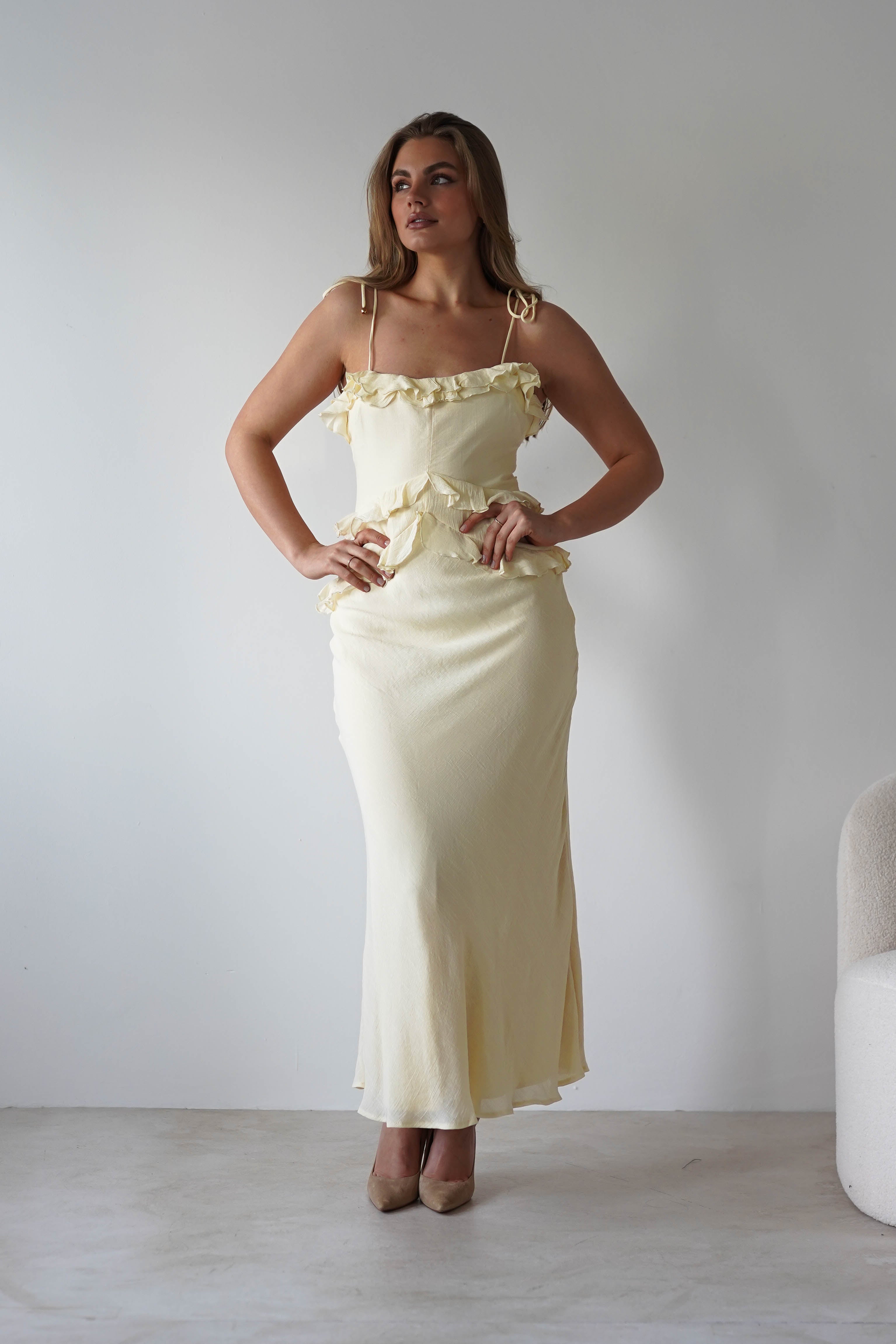 Faith Ruffle Cotton Maxi Dress | Yellow | Oh Hello Clothing | XS (6)