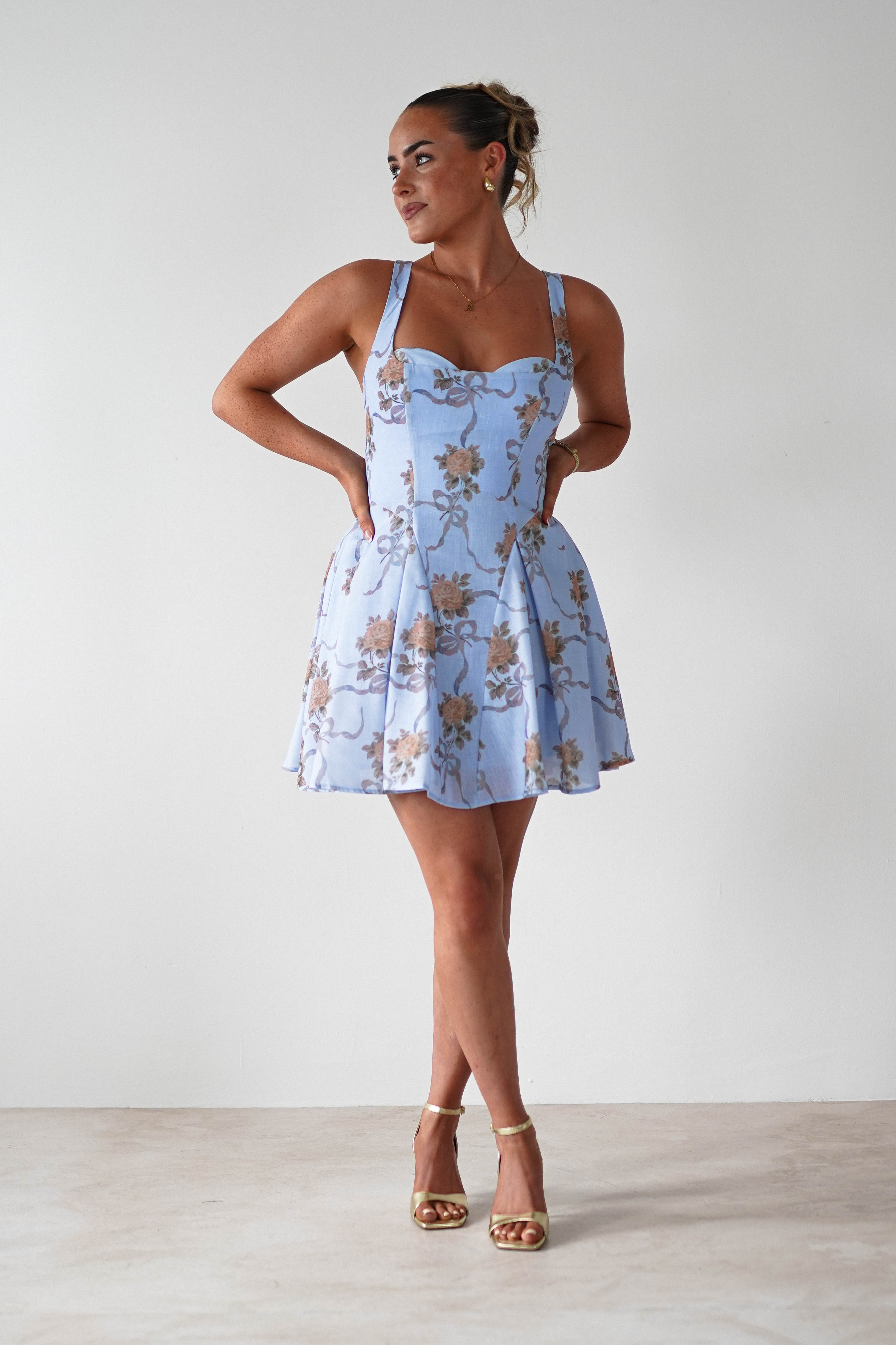 Mariel Floral Print Mini Skater Dress | Blue | Oh Hello Clothing | XS (6)