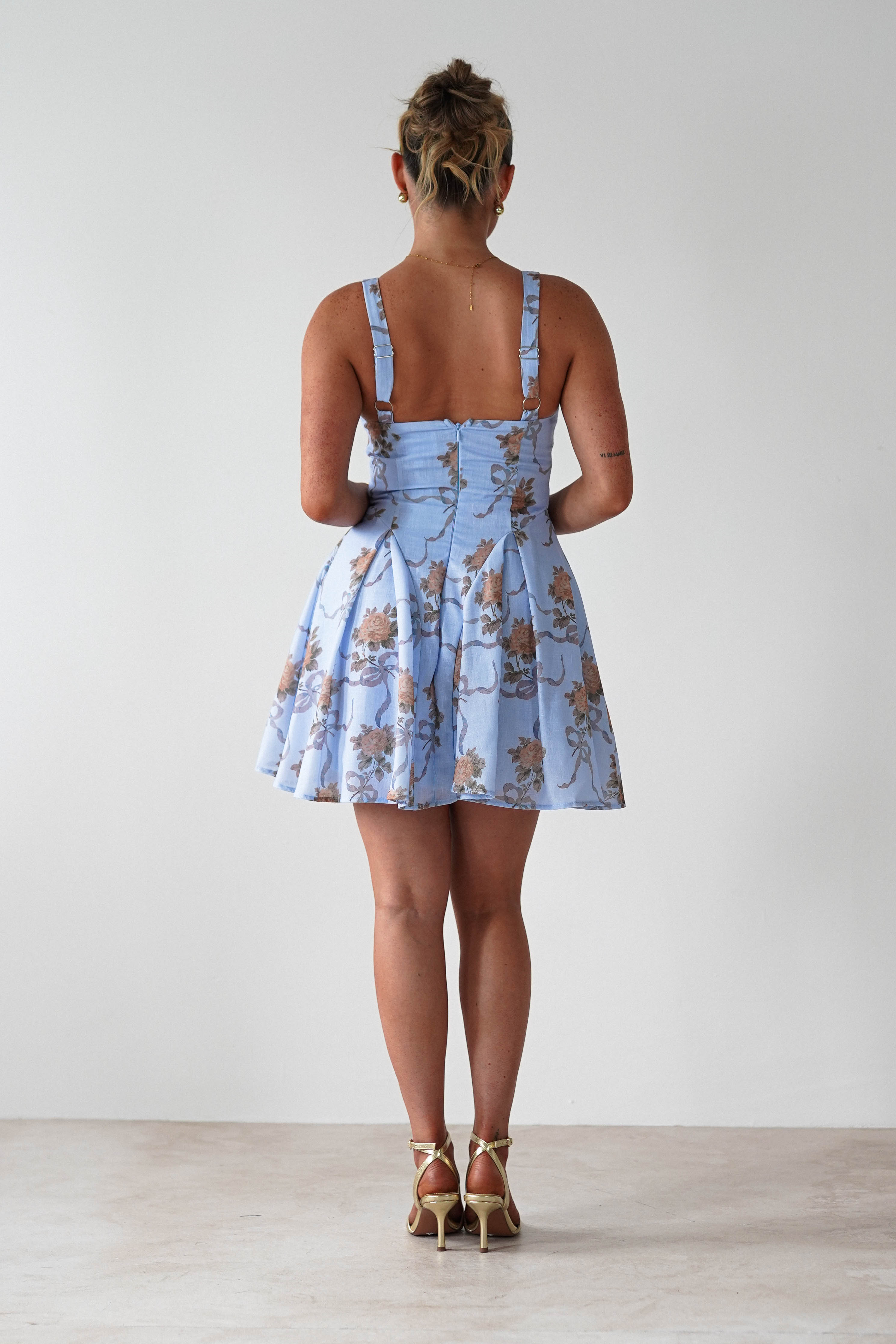 Mariel Floral Print Mini Skater Dress | Blue | Oh Hello Clothing | XS (6)