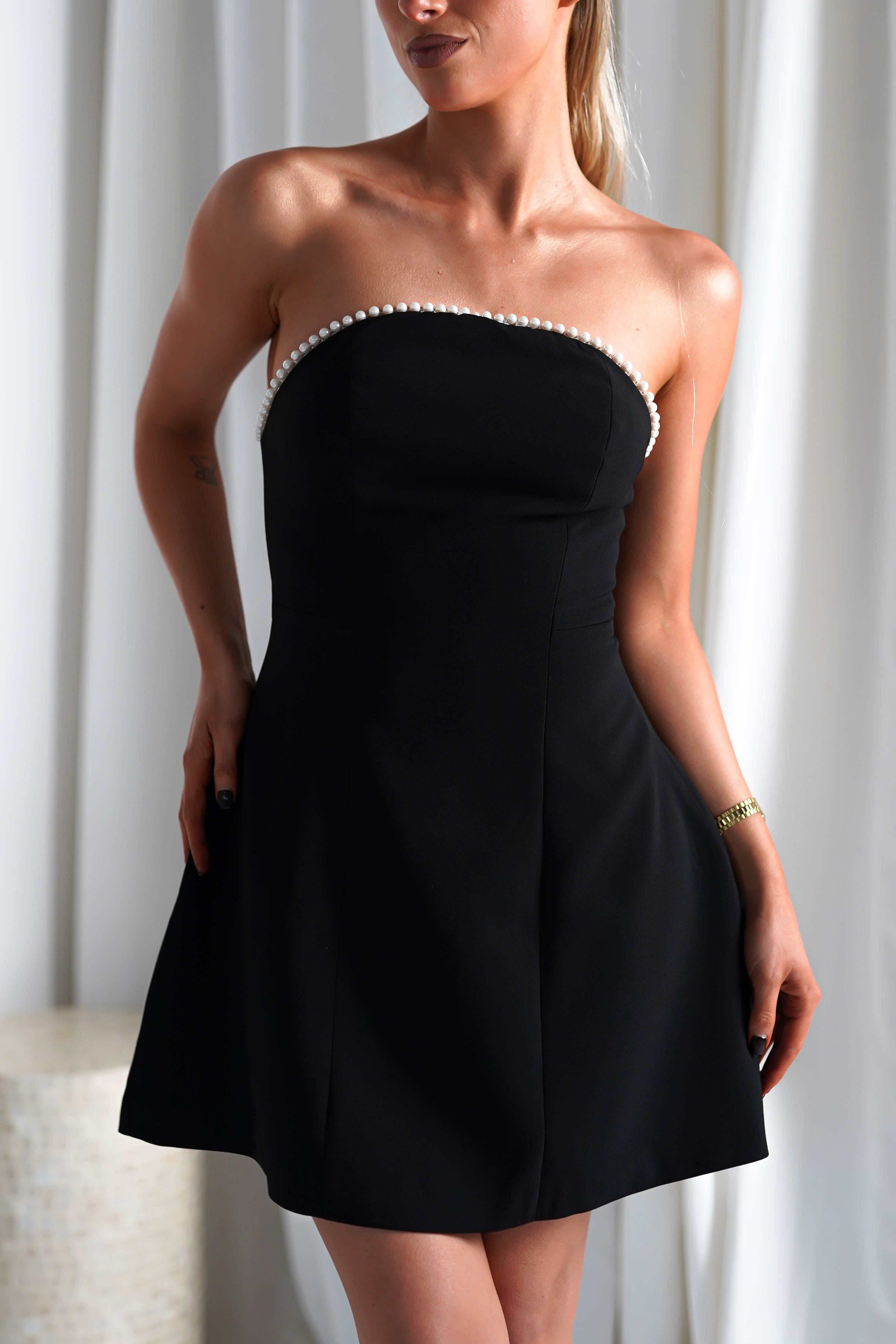 Bettie Pearl Trim Detail Mini Dress | Black | Oh Hello Clothing | XS (6)