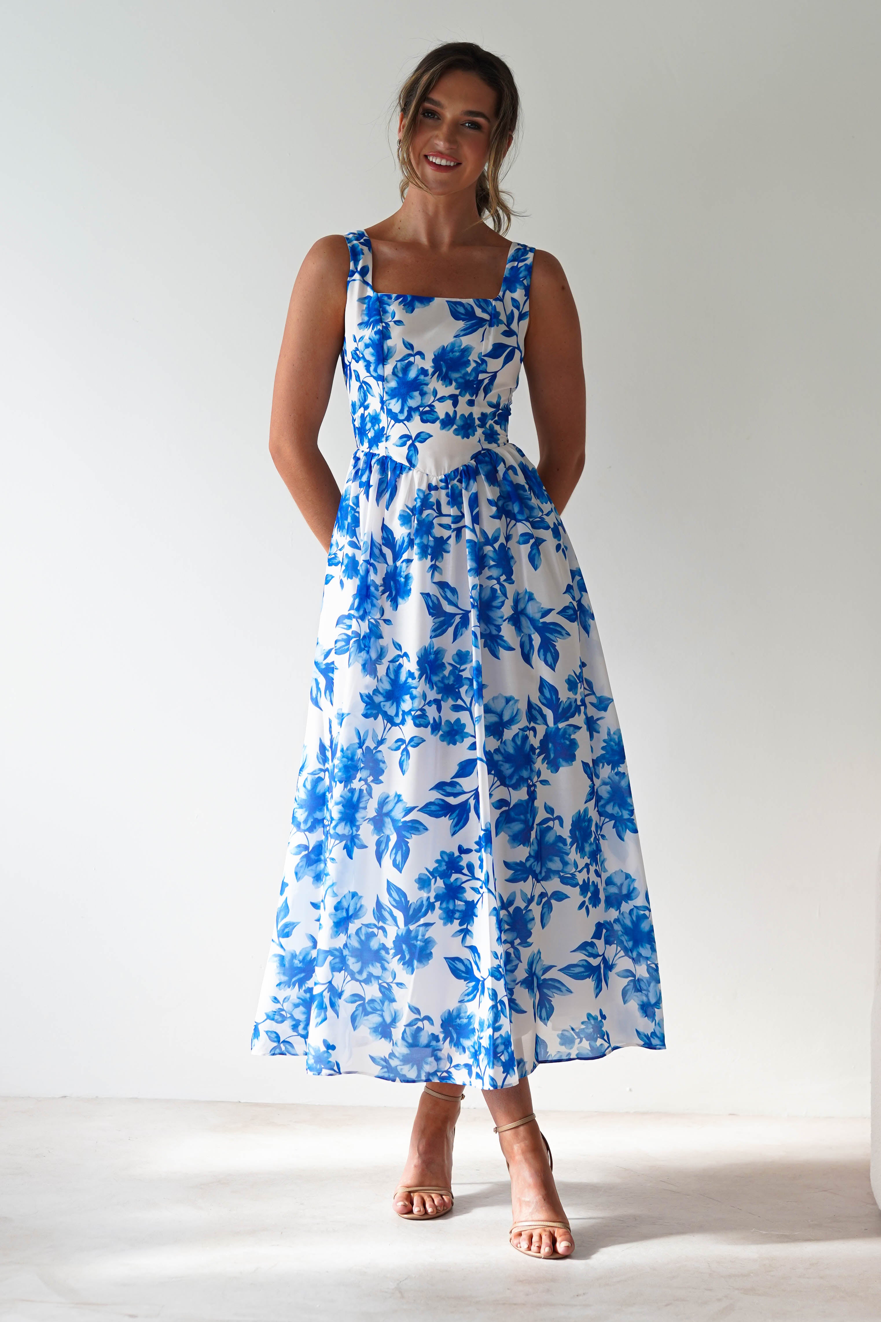 Maisie Floral Skater Maxi Dress | Blue | Oh Hello Clothing | XS (6)