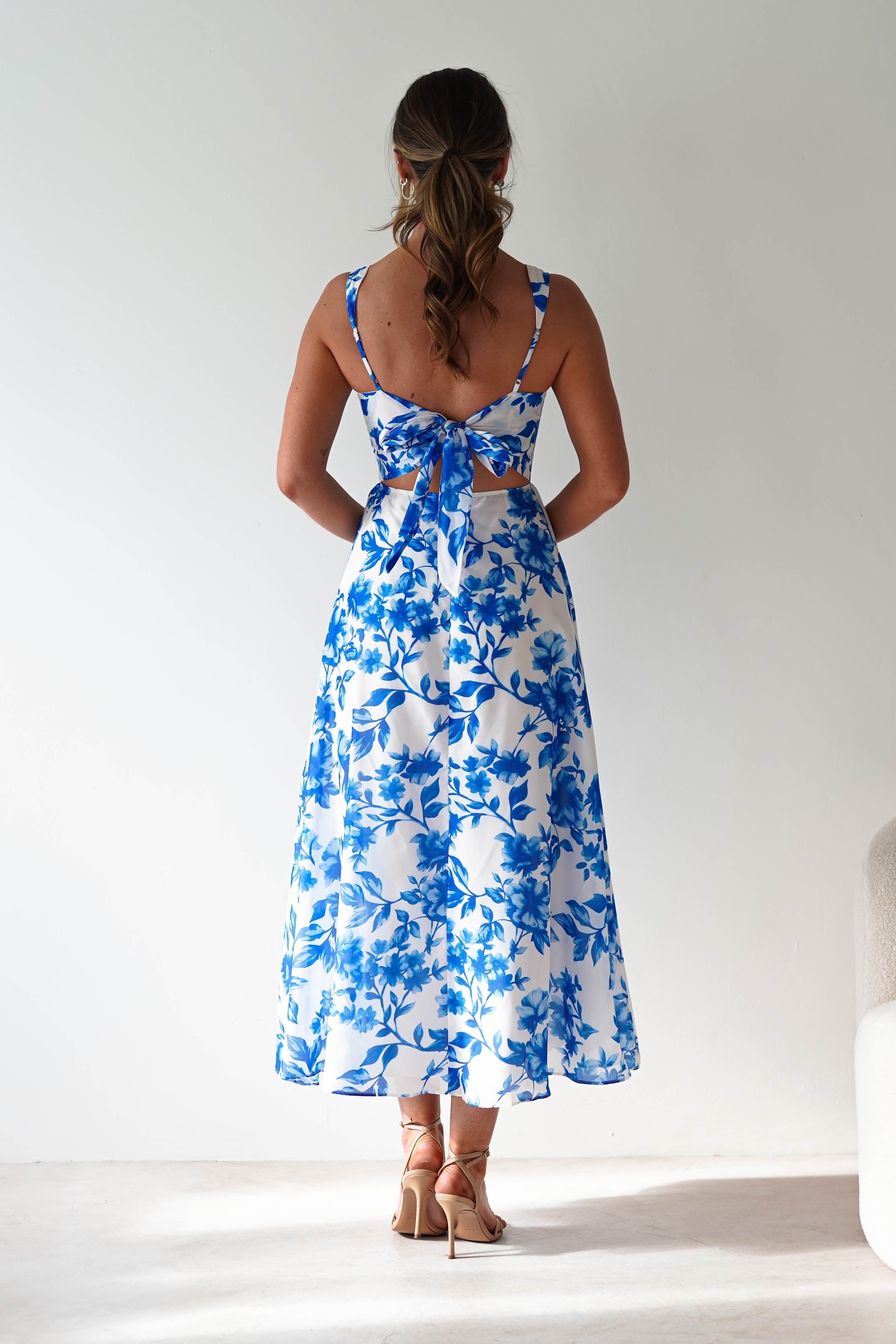 Maisie Floral Skater Maxi Dress | Blue | Oh Hello Clothing | XS (6)