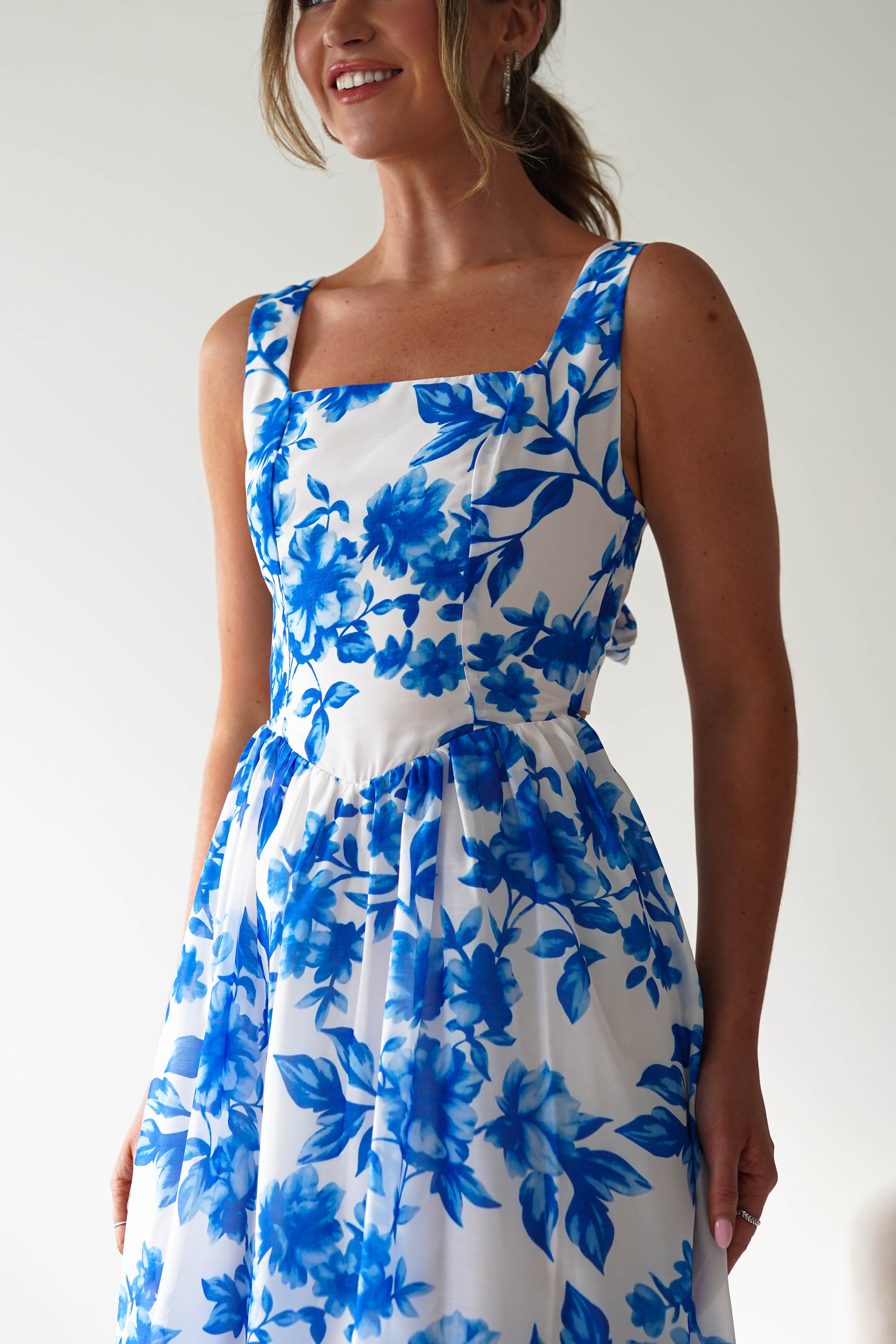 Maisie Floral Skater Maxi Dress | Blue | Oh Hello Clothing | XS (6)